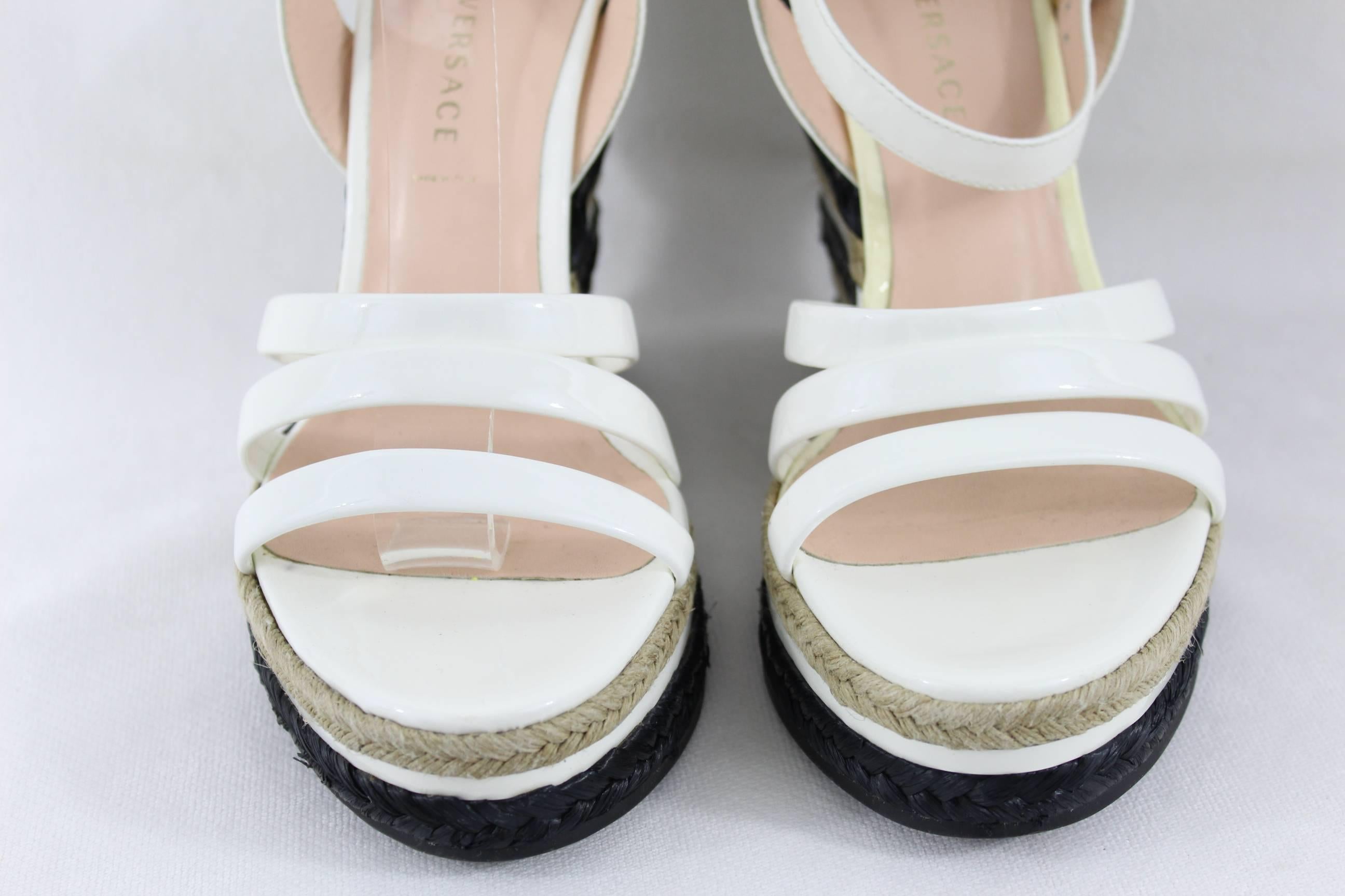 Women's Versace White Patented Leather and Cord Espadrilles. S.38 For Sale
