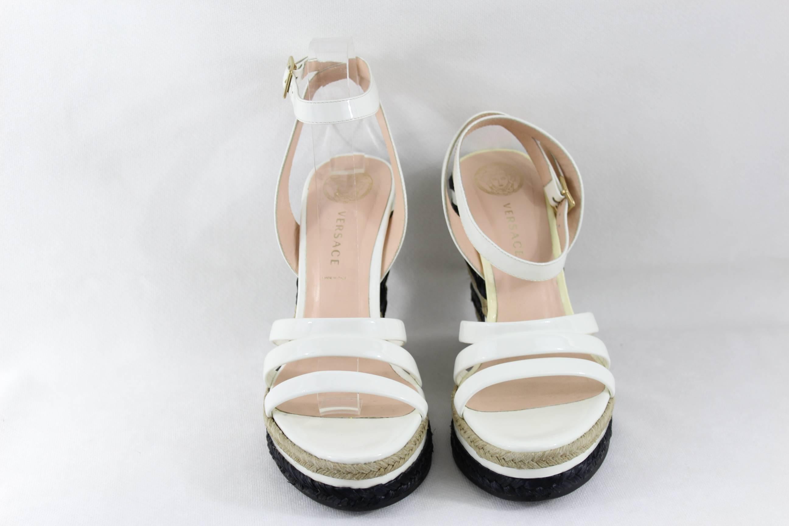 Versace White Patented Leather and Cord Espadrilles. S.38 For Sale 2