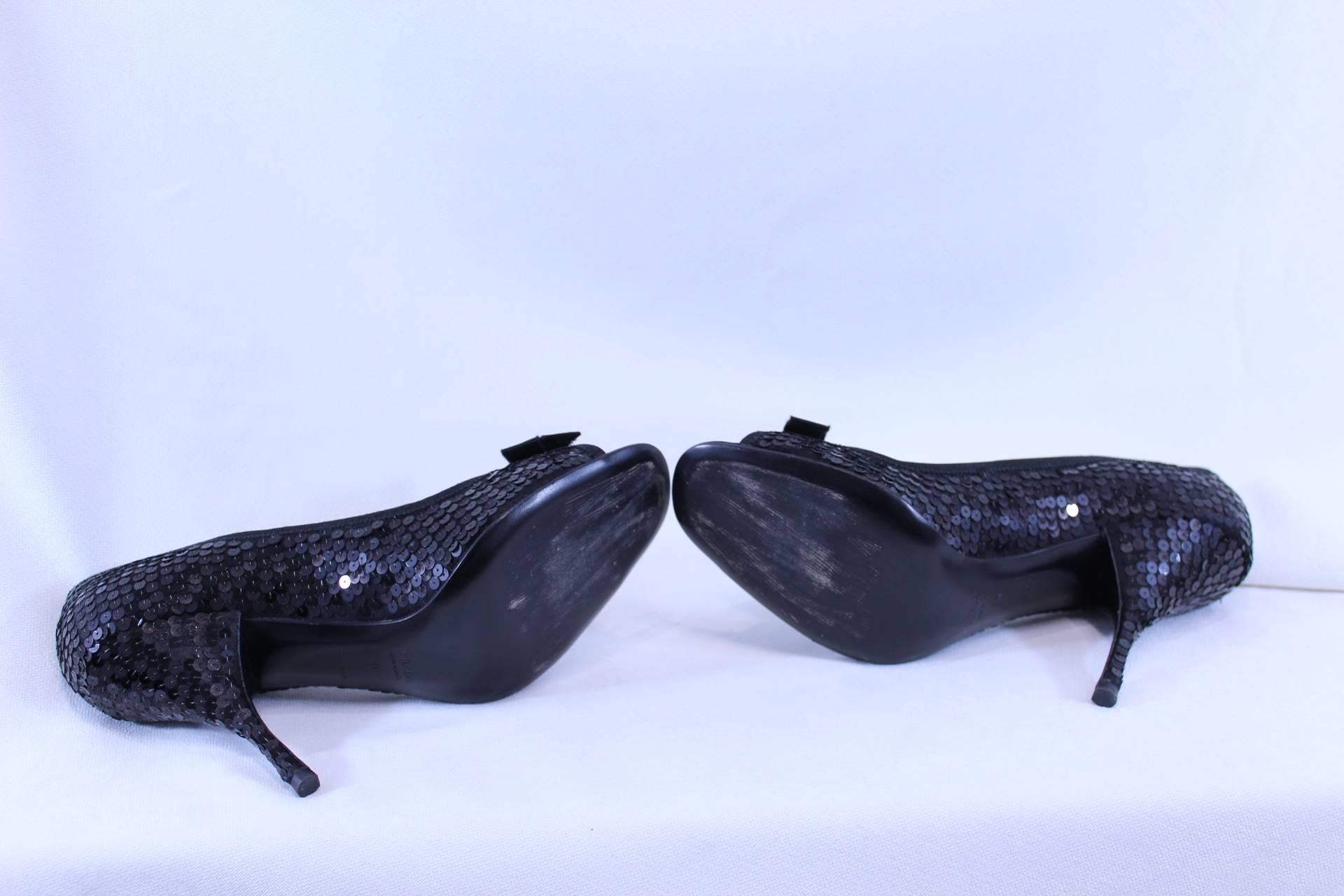 Prada Black Ribbon and Sequins Shoes. Size 40 For Sale 1