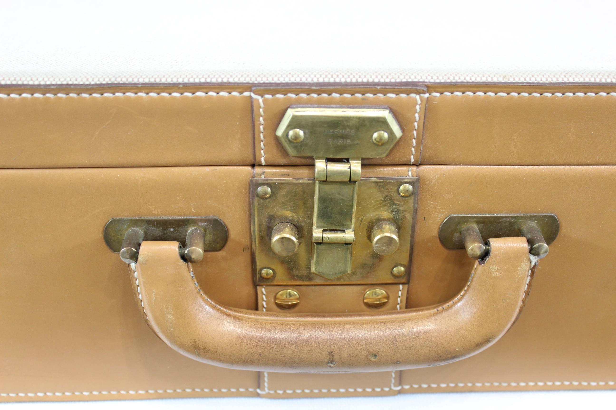 Hermes Vintage Leather and Canvas Suitcase 2