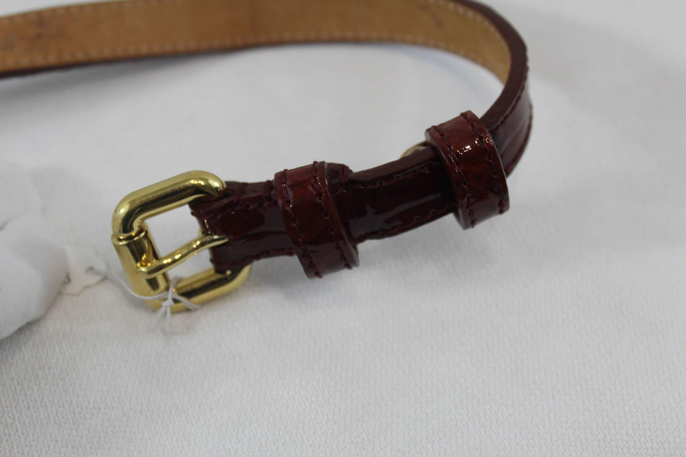 Brown Louis Vuitton signature bordeaux patented Leather Belt For Sale