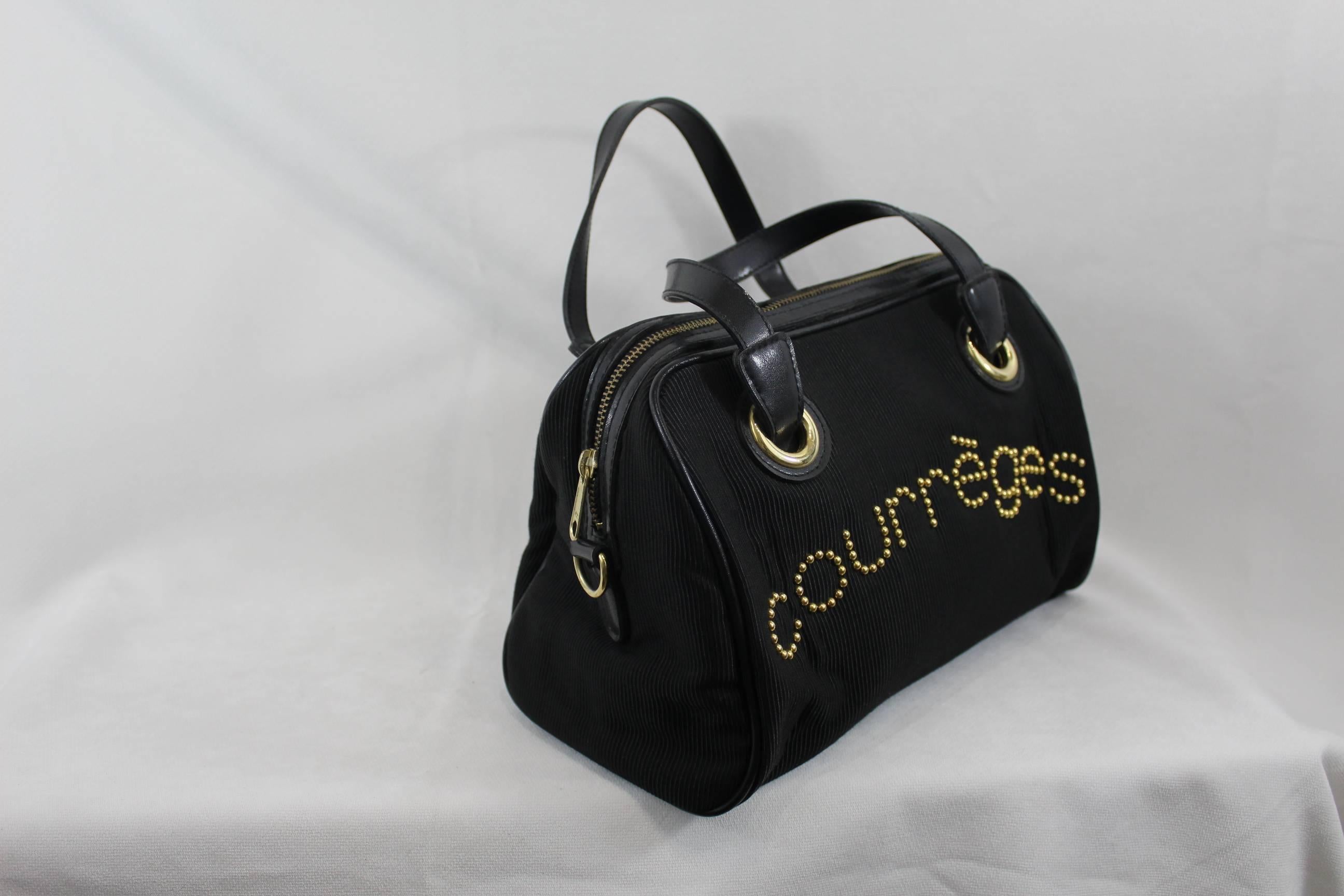 Black Courreges Vintage  Courdoroy and Leather Boston Bag For Sale