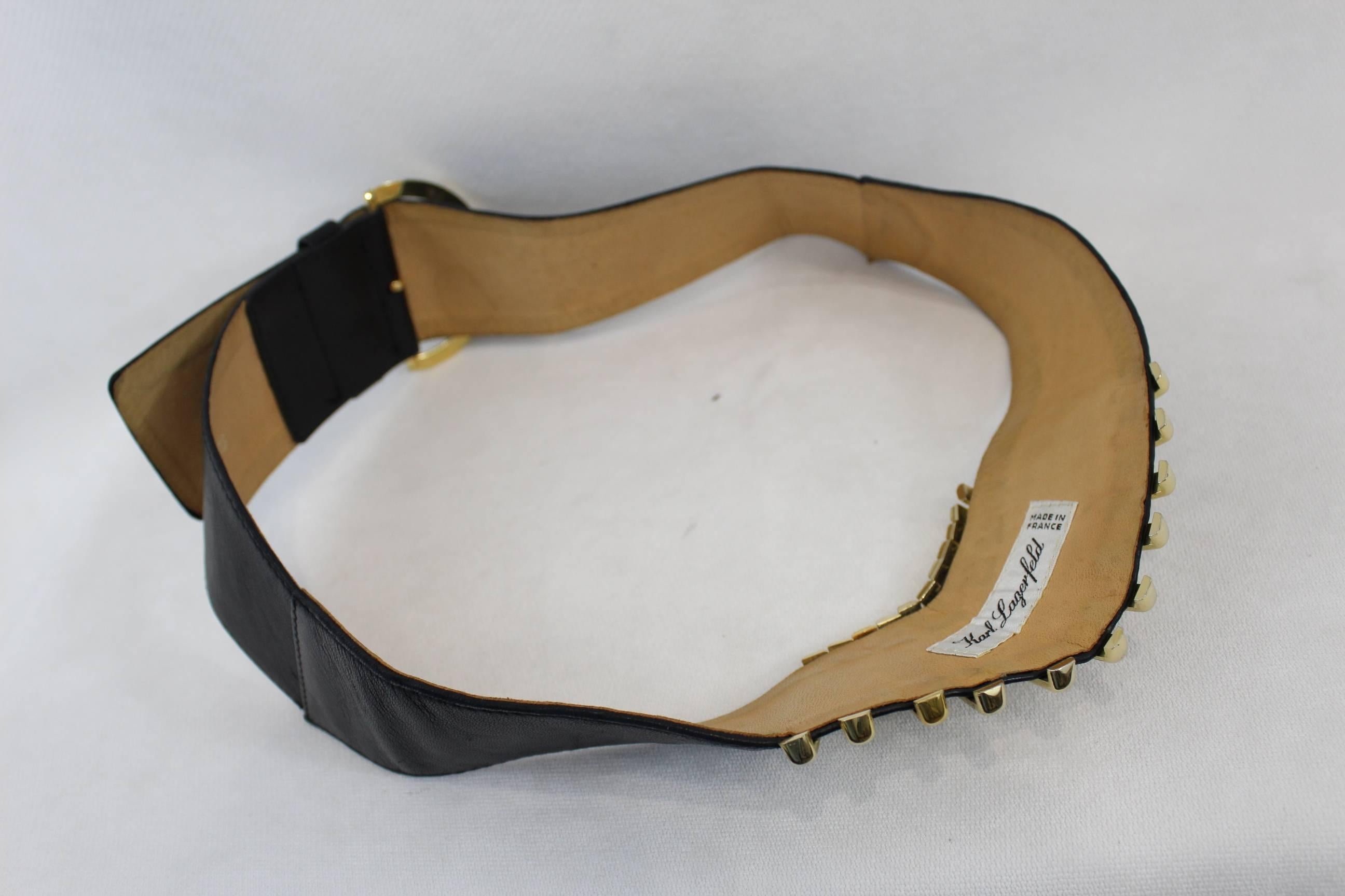 Karl Lagerfeld Vinateg Leather and Crystals Golden Belt In Good Condition In Paris, FR