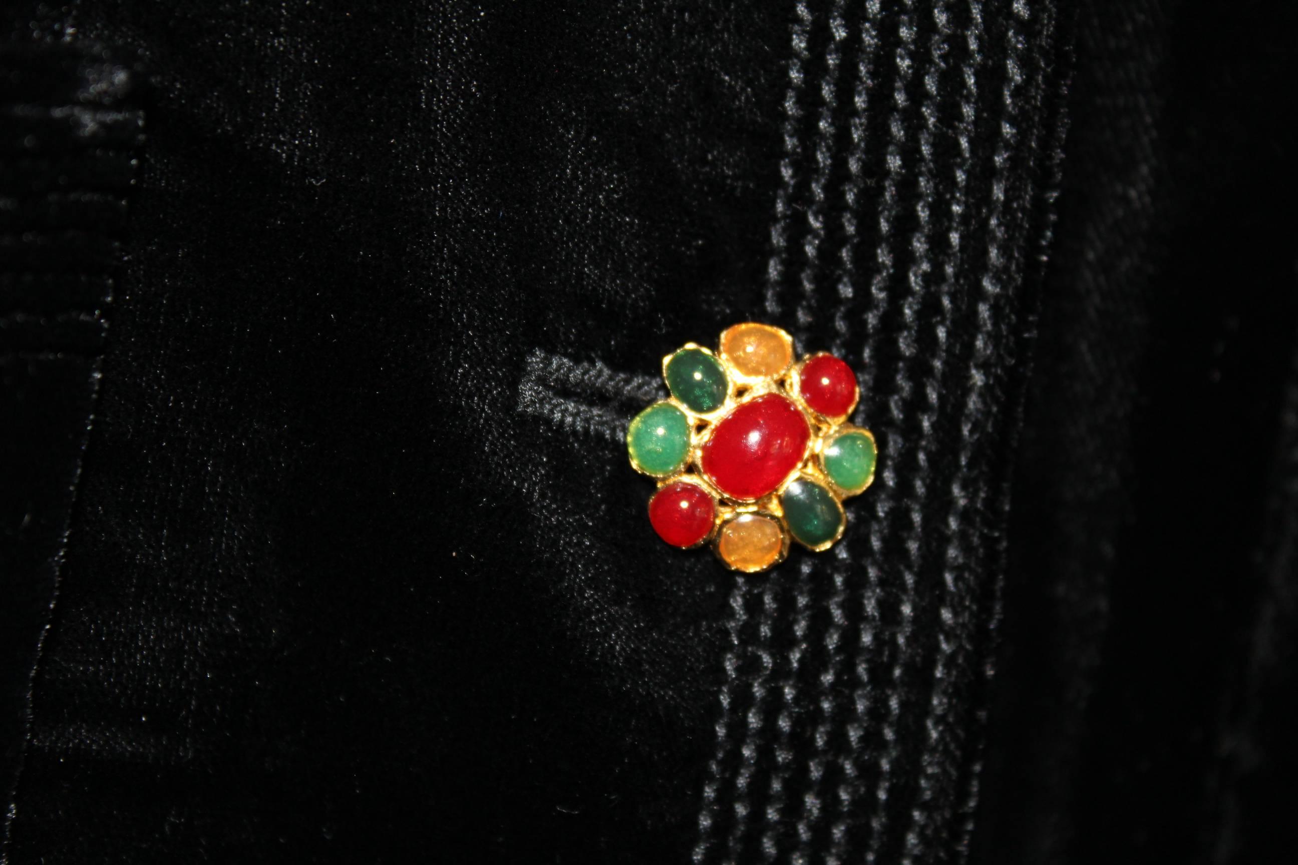 Vintage 1996 Black Velvet Chanel Coat. Buttons Gripoix Style. Size 38 3