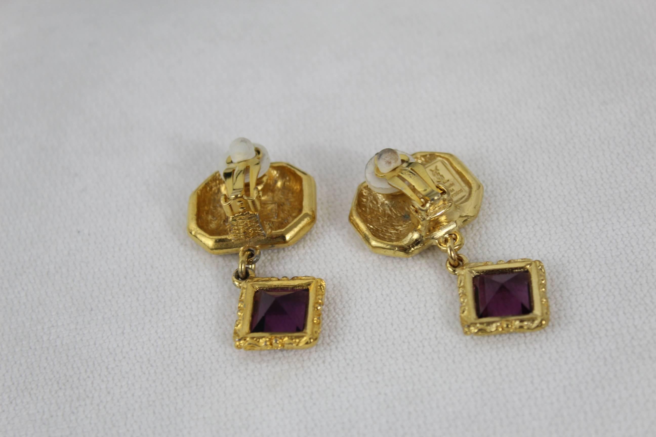 Nice Yves saint Laurent Vintage Earring with purple stone In Good Condition For Sale In Paris, FR