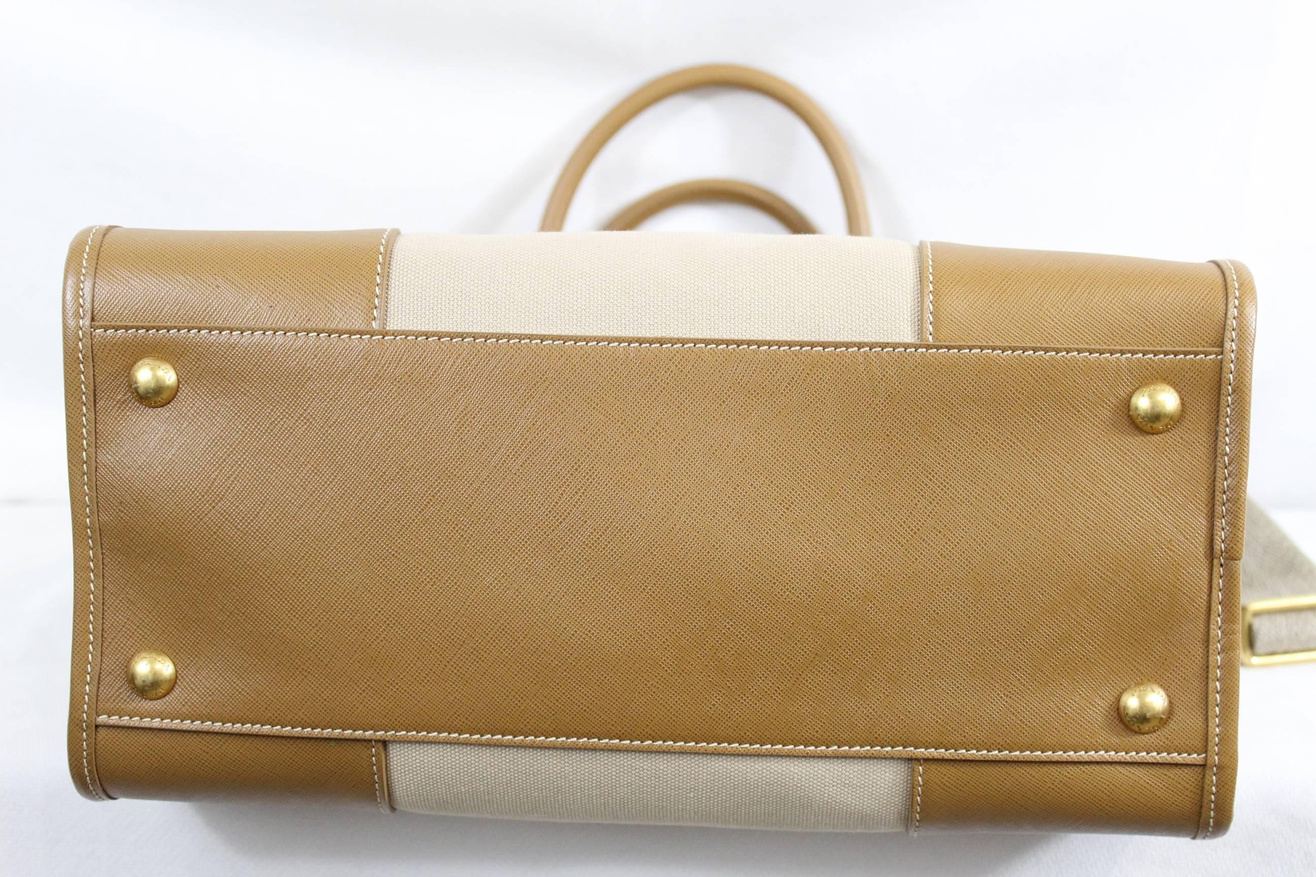 Prada Safiano and Canvas Top Handle Bag with strap 3