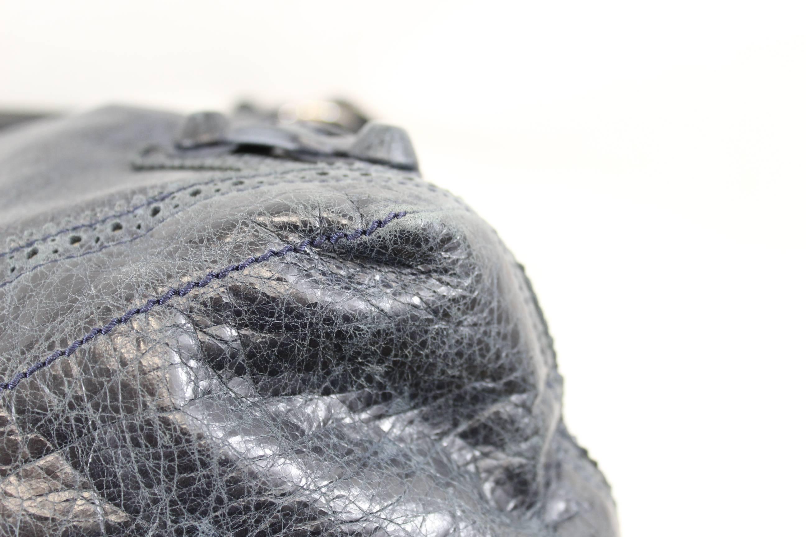 Balenciaga Day Shoulder Bag in Dark Blue Leather In Good Condition In Paris, FR