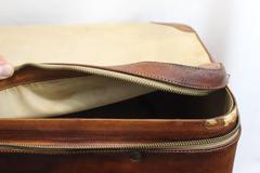 Hermes 60's Vintage Leather and Canvas Suitcase / Trunk