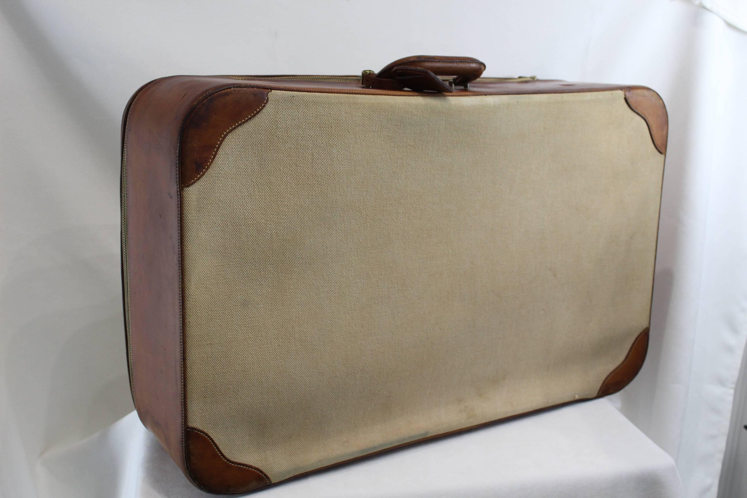 Hermes 60's Vintage Leather and Canvas Suitcase / Trunk 3