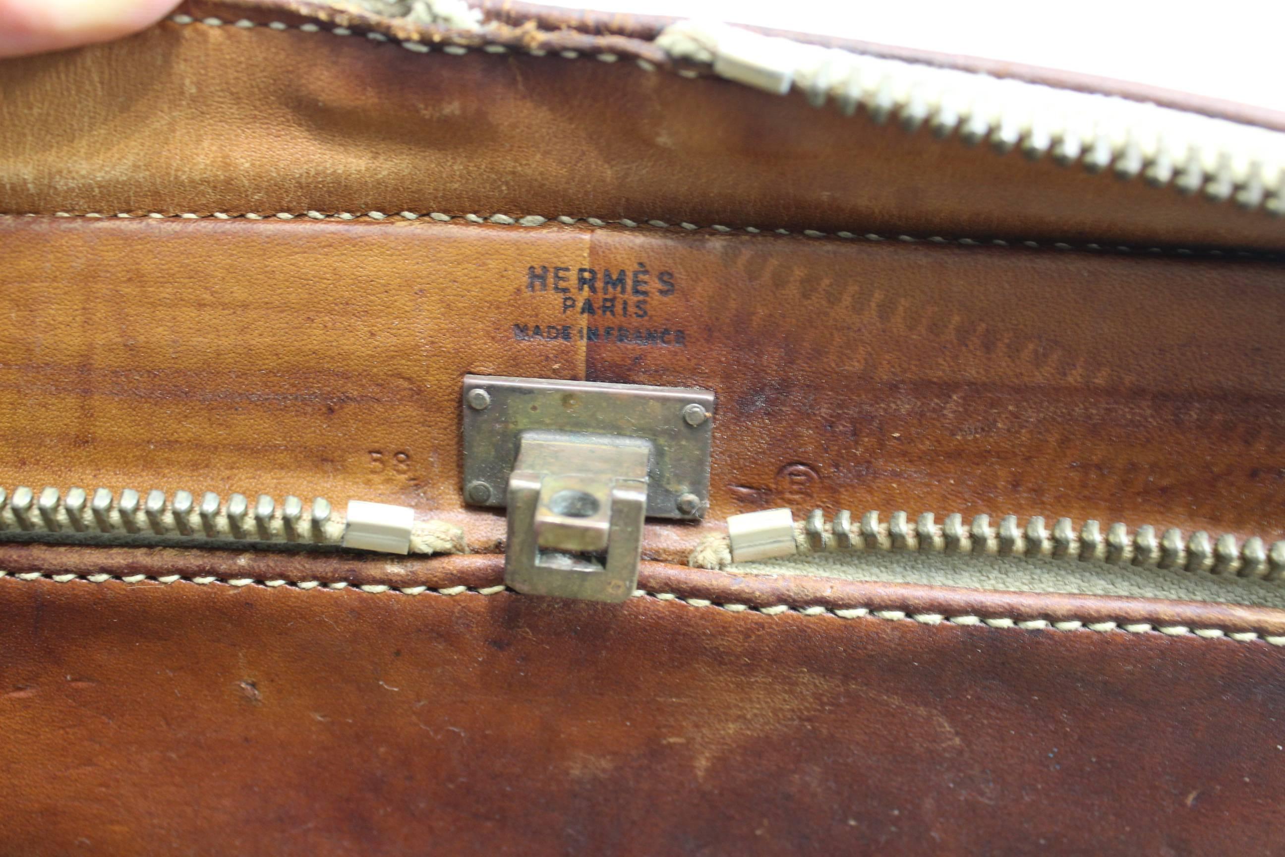 Hermes 60's Vintage Leather and Canvas Suitcase / Trunk 2