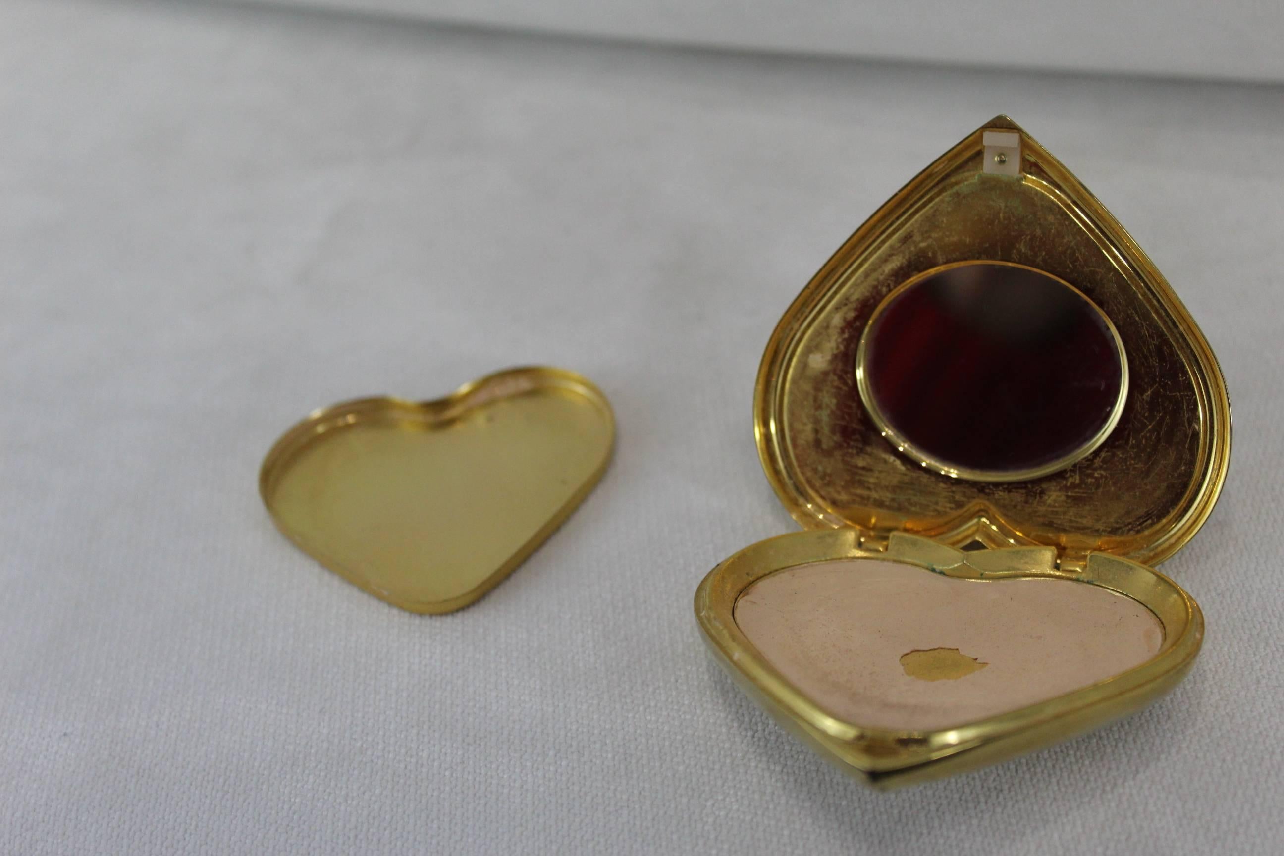 Brown Yves Saint Laurent Vintage Heart Beauty Powder Box and Mirror