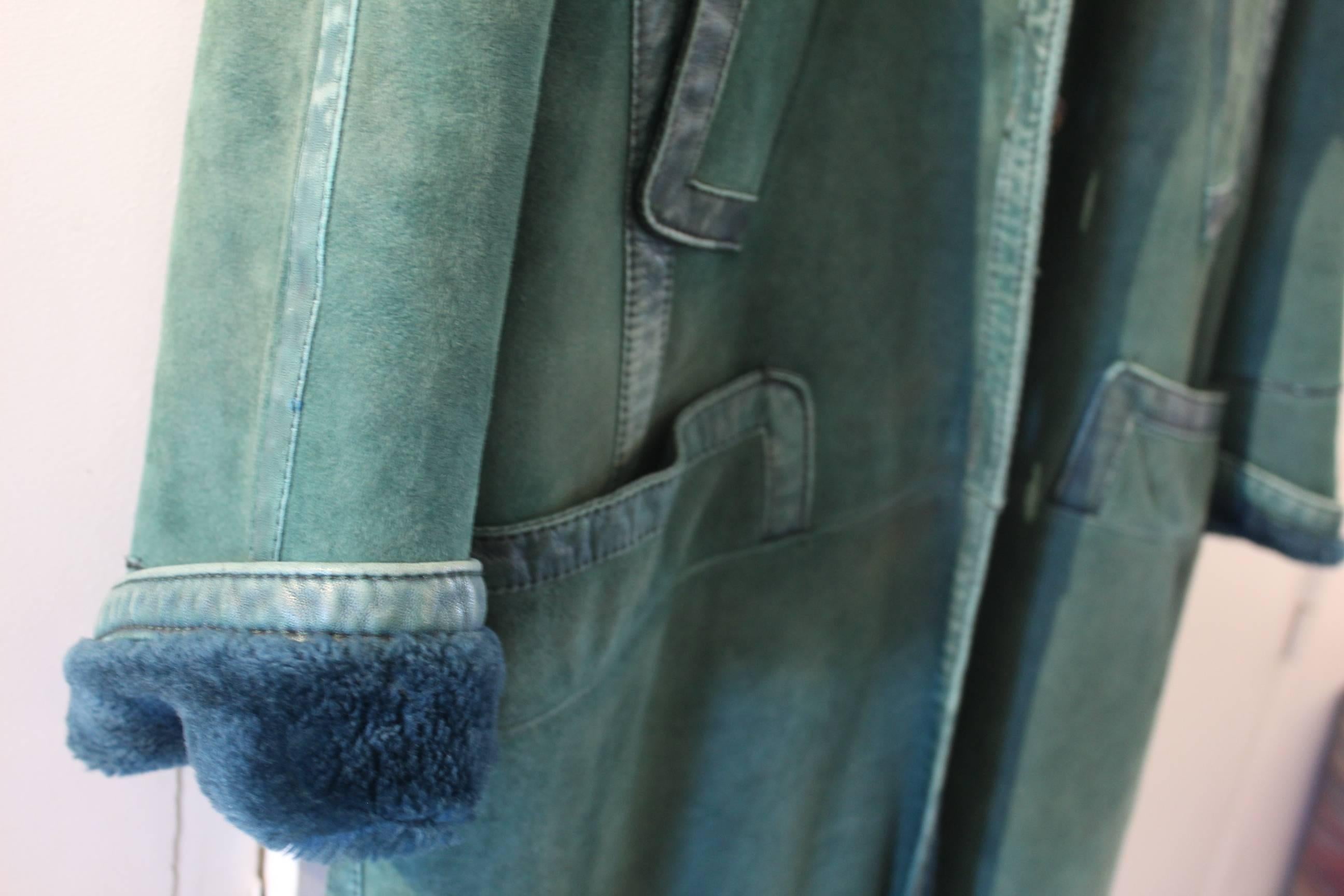 Christian Dior Vintage Green Leather Coat In Good Condition In Paris, FR