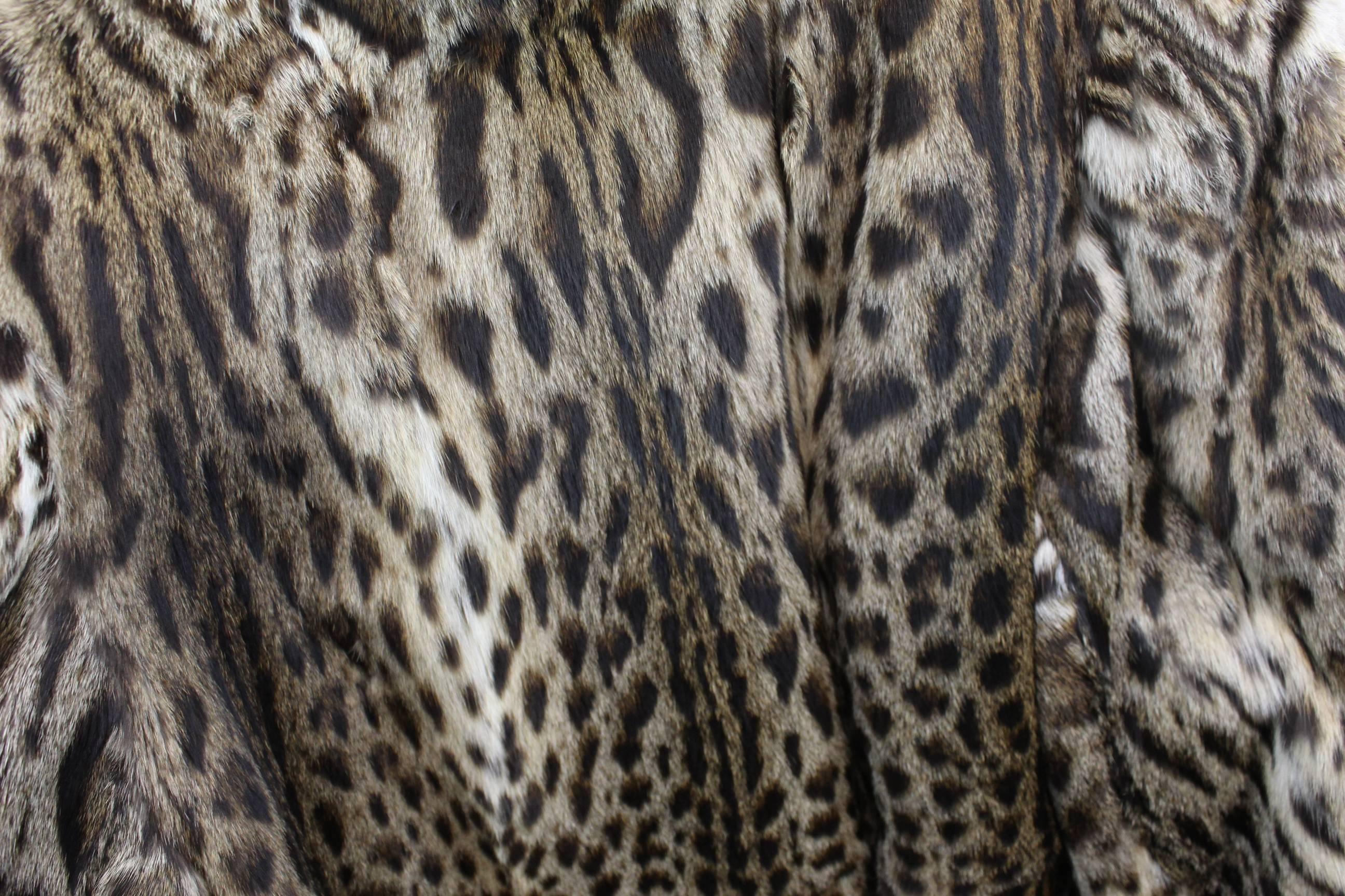 Black Awesome Wild Cat Fur Coat