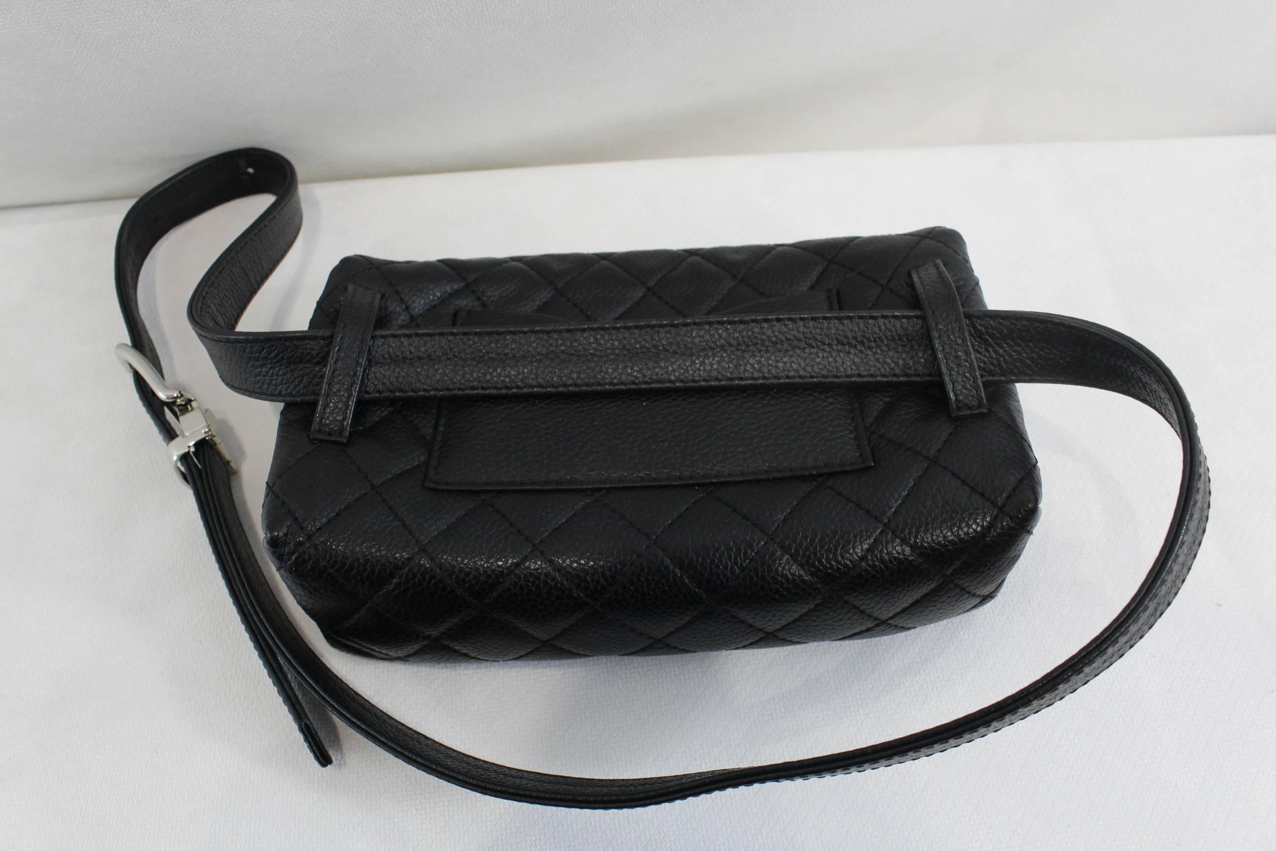 Women's Chanel Uniform Belt Bag in Black Caviar Leather