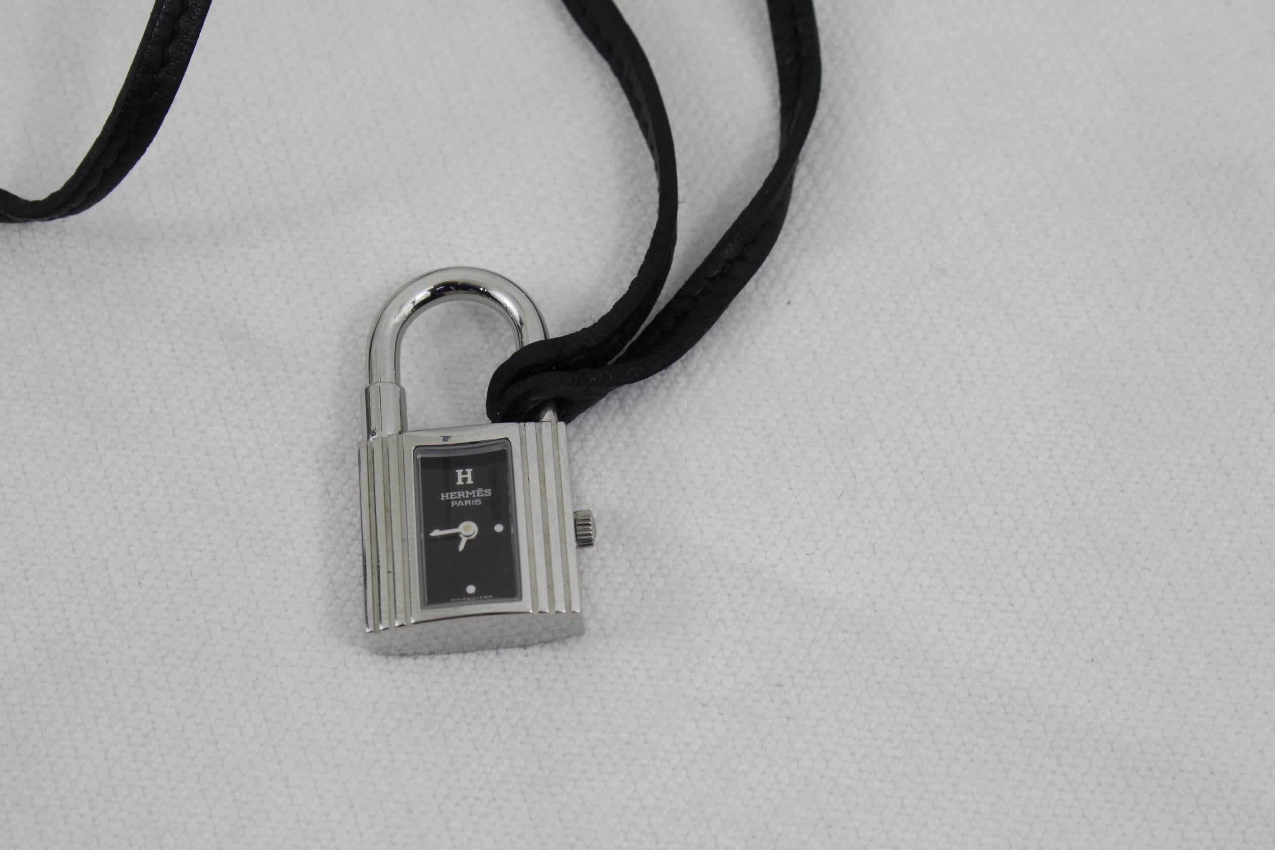 Women's or Men's Hermes Kelly Watch Pendant with Leather Necklace