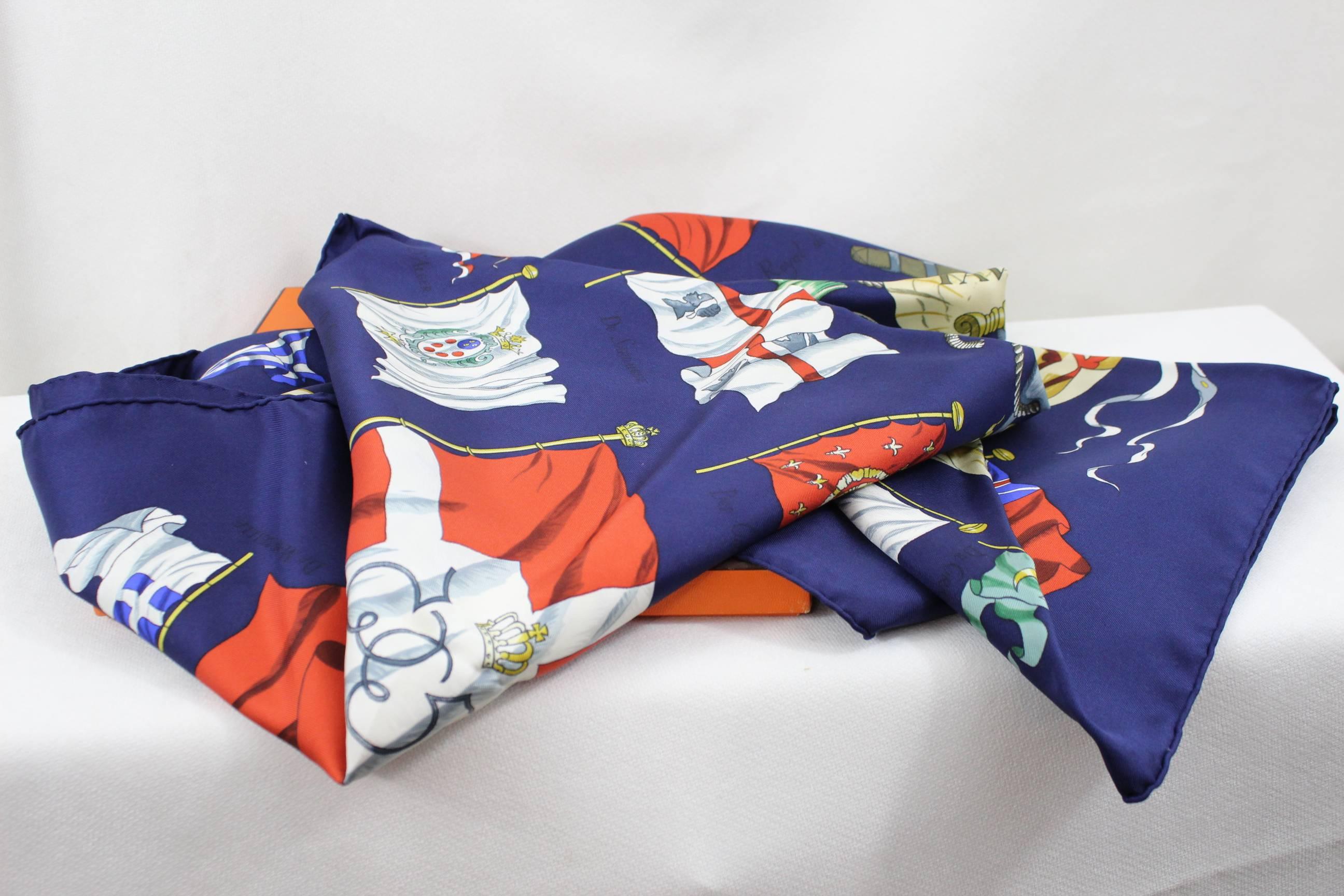 Hermes Vintage Pavois Scarf designes by Philippe Ledoux. 35 inches In Excellent Condition In Paris, FR