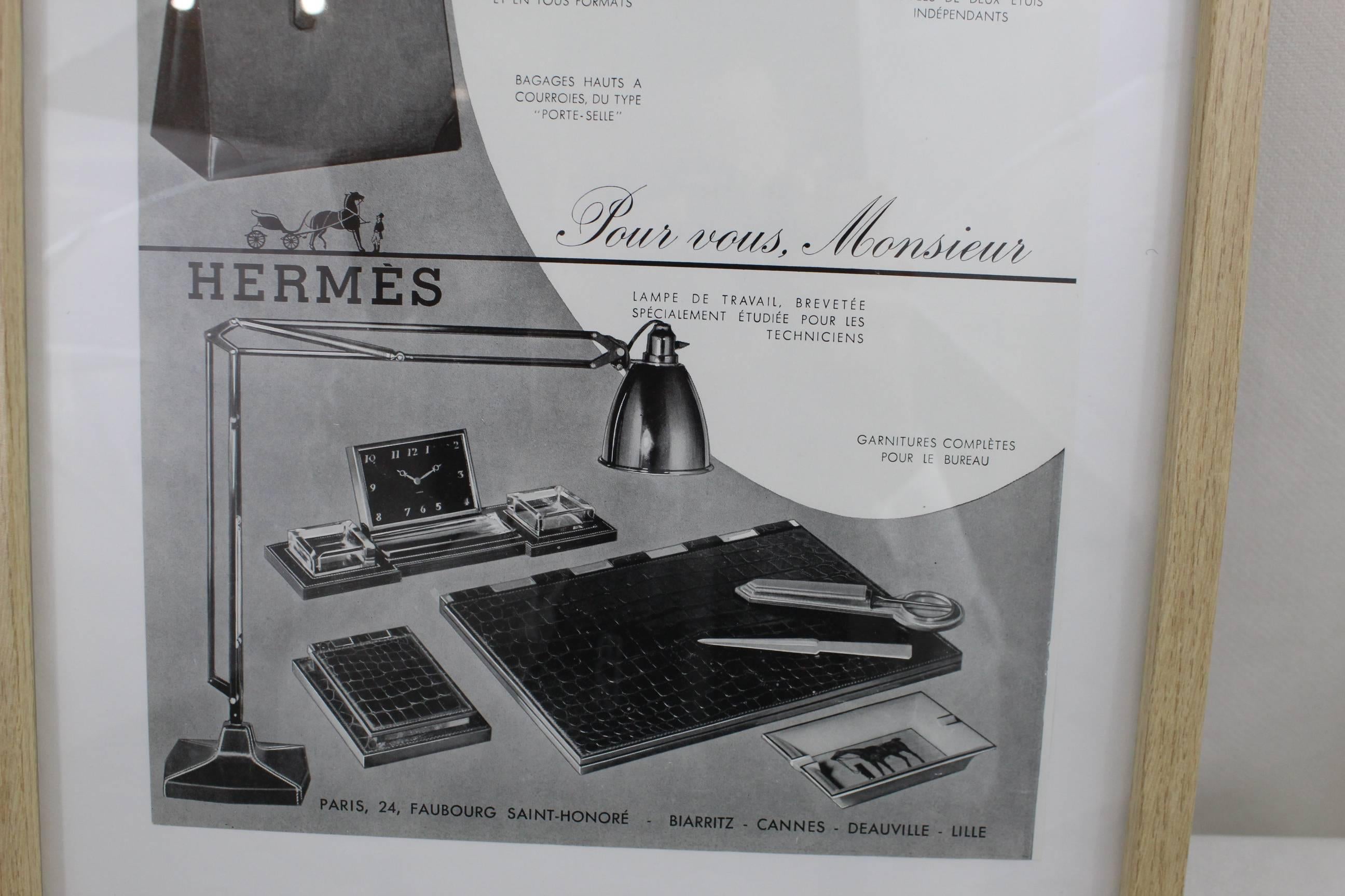 Nice vintage Hermes ad from the 60's representing the iconic mens items from hermes and desk accesories.

Good conditon.

Framed