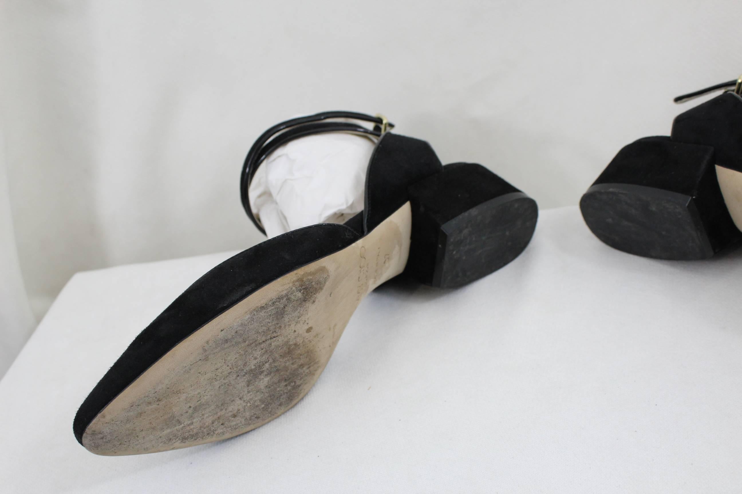 Black Jimmy Choo nice Suede and Patented Leather Sandals.Size 5.5 US (37 EU)