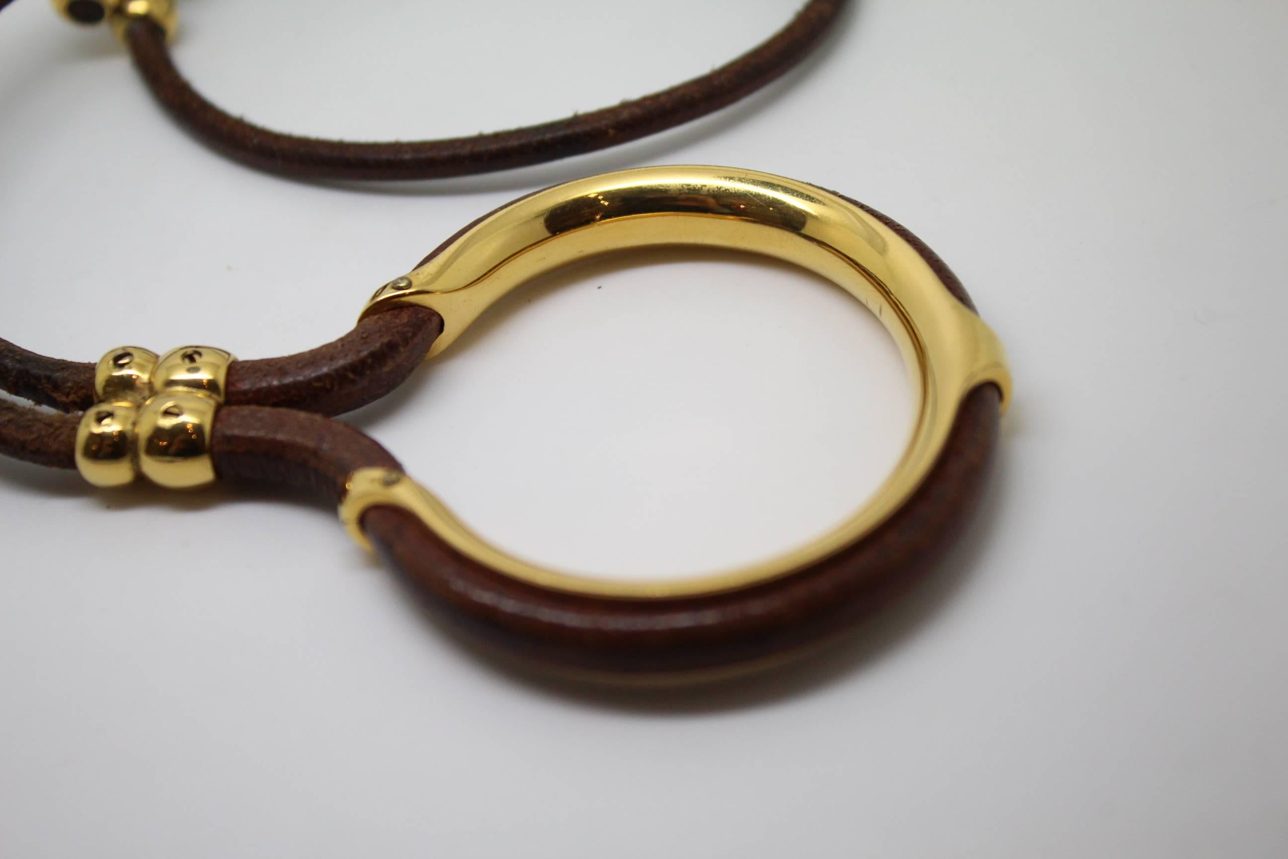 Hermes Vintage Leather and Gold Plated Necklace In Good Condition In Paris, FR