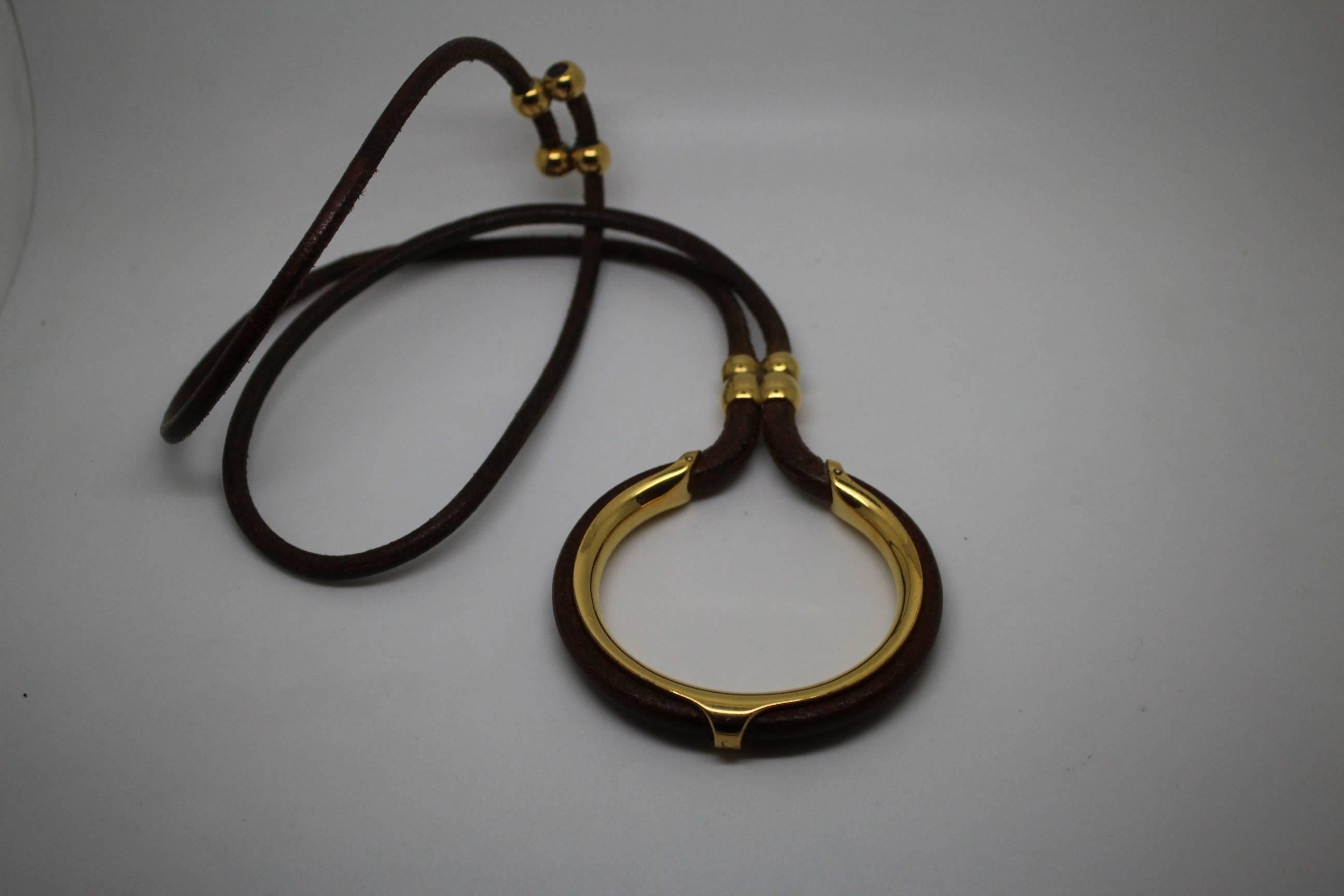 Women's Hermes Vintage Leather and Gold Plated Necklace