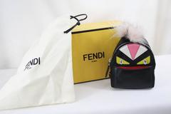 Fendi black nylon and leather Monster Charm' backpack key chain