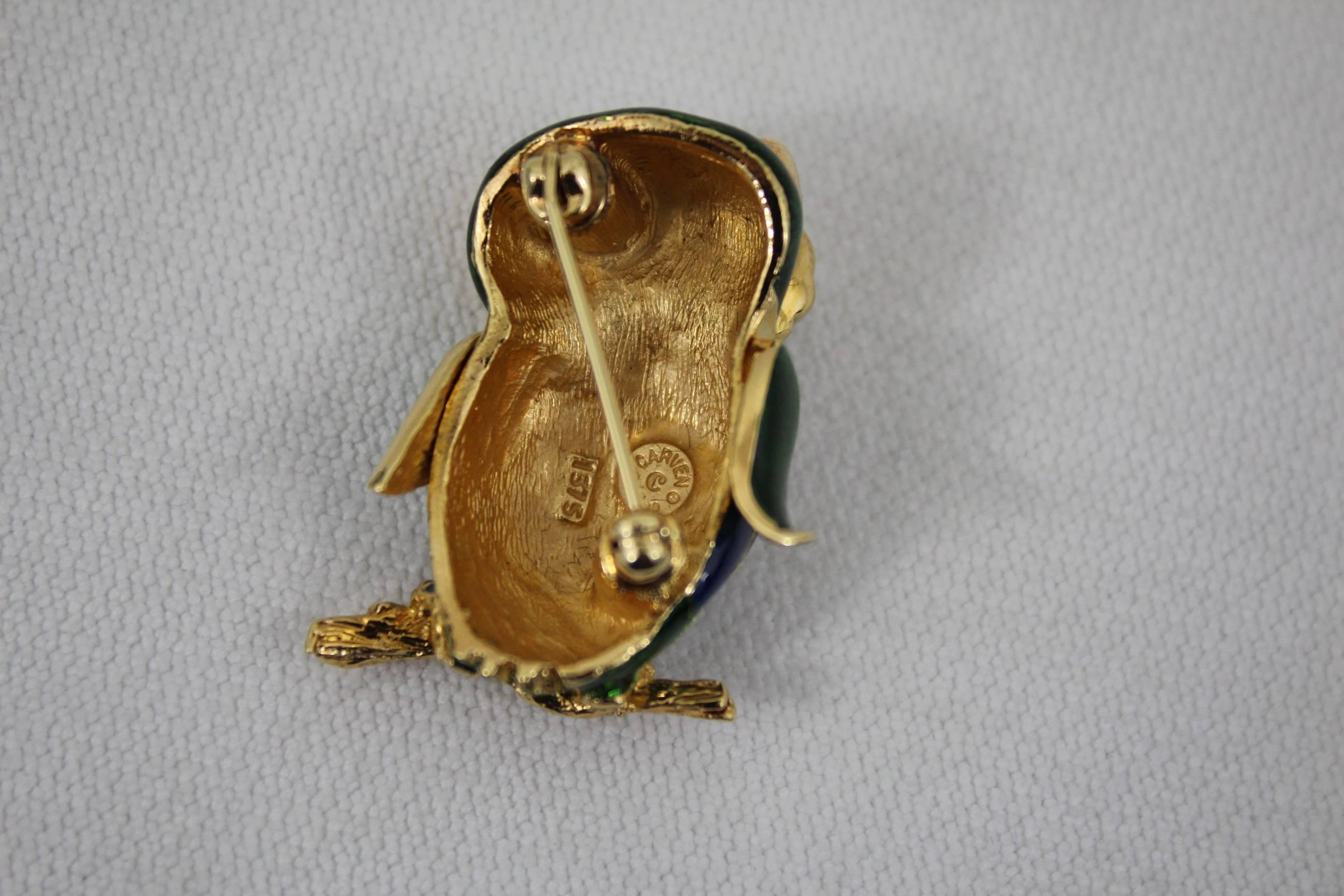 Vintage Carven super cute Owl Brooch In Excellent Condition For Sale In Paris, FR