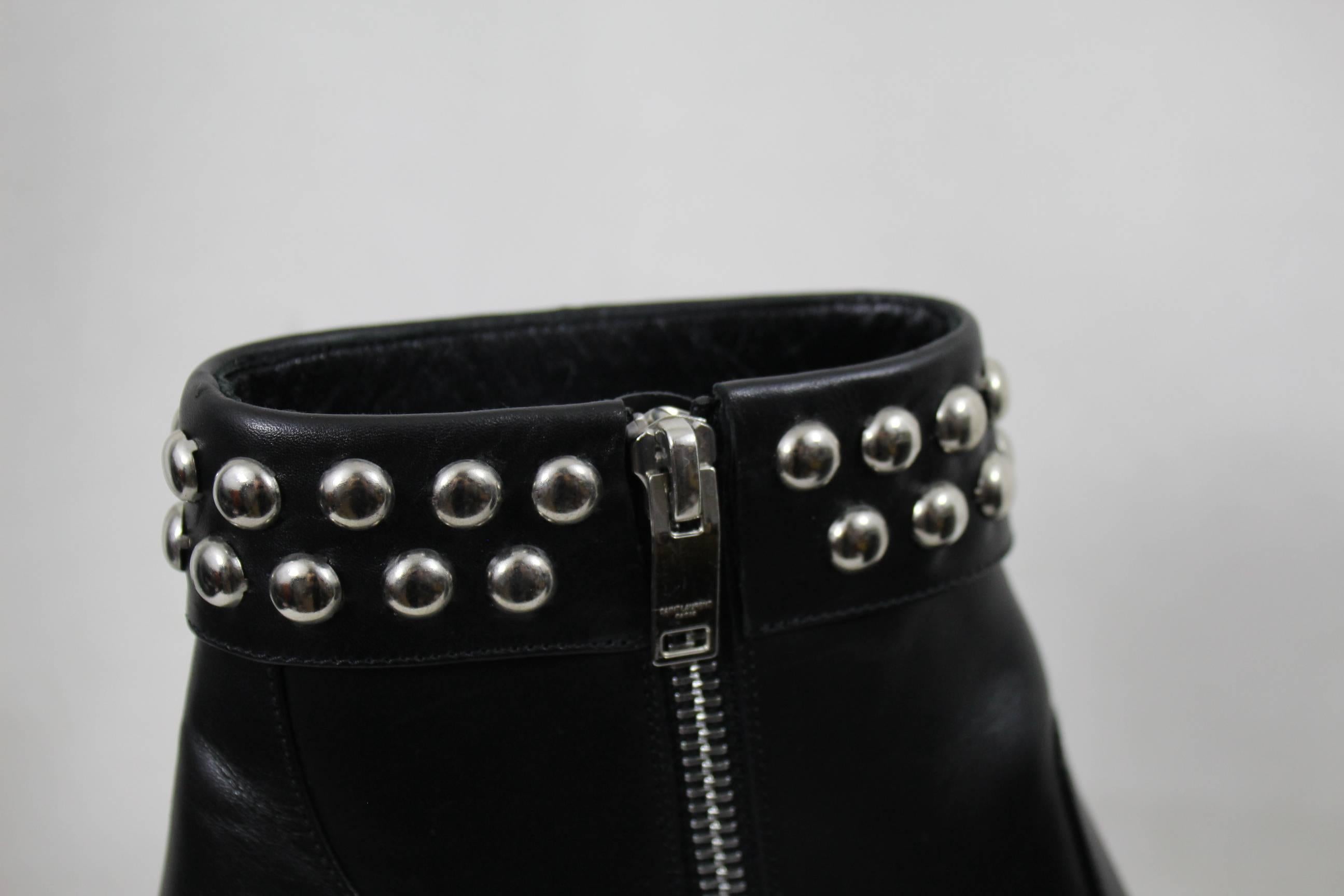 Women's Yves Saint Laurent Studded Black Letaher Boots. Size 37 (US 5.5)