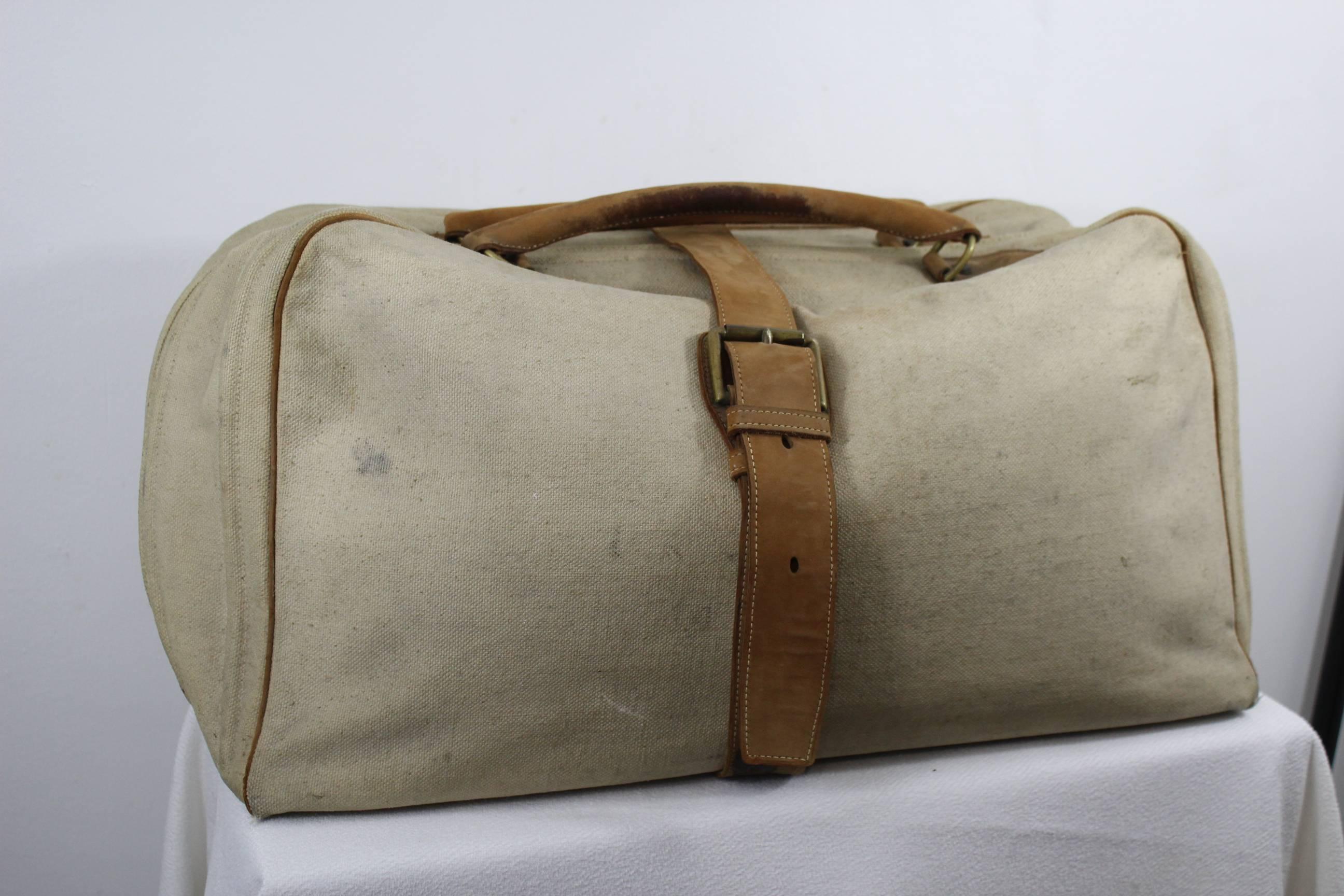 Women's or Men's Hermes 1930-1940 Vintage Leather and Canvas Travel bag