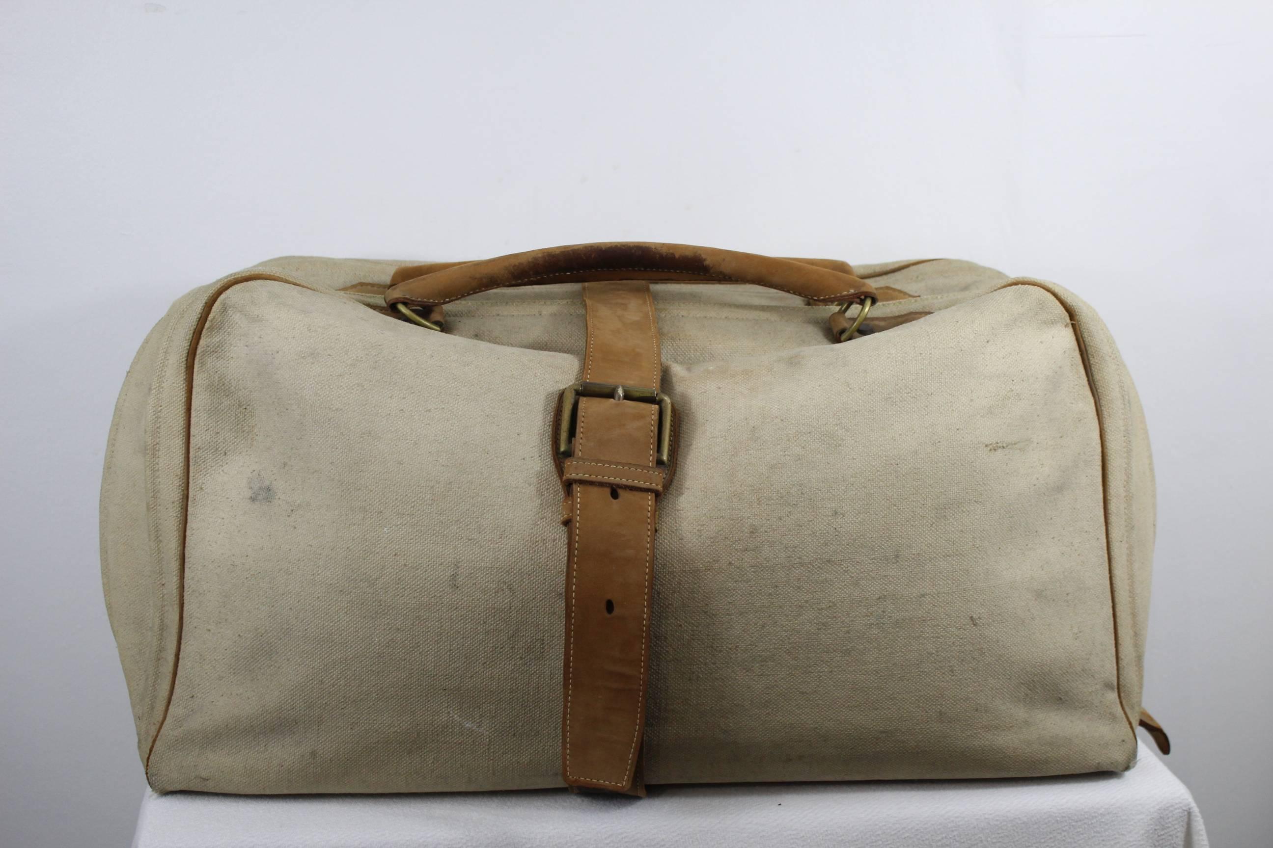 Hermes 1930-1940 Vintage Leather and Canvas Travel bag 1