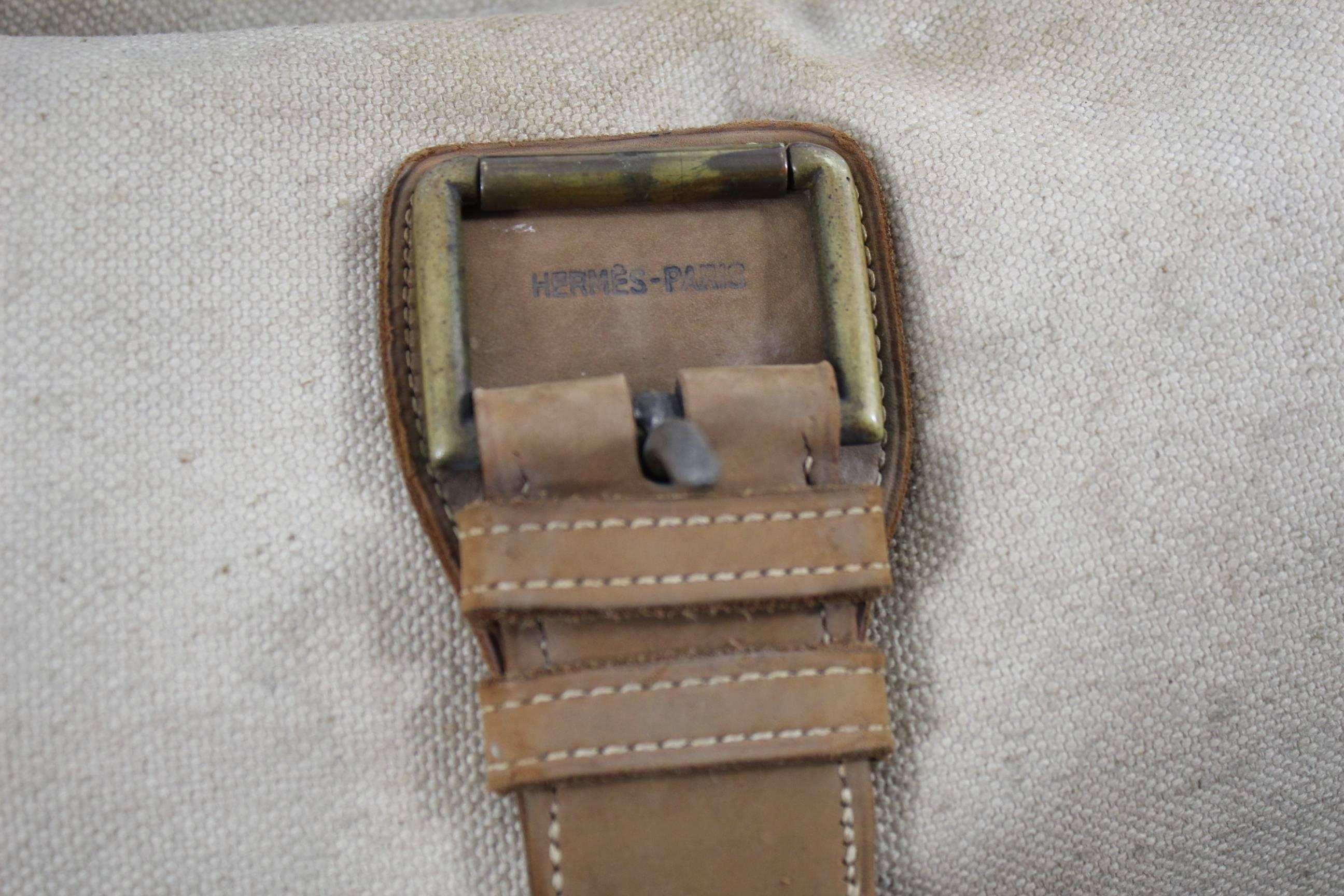 Hermes 1930-1940 Vintage Leather and Canvas Travel bag 2