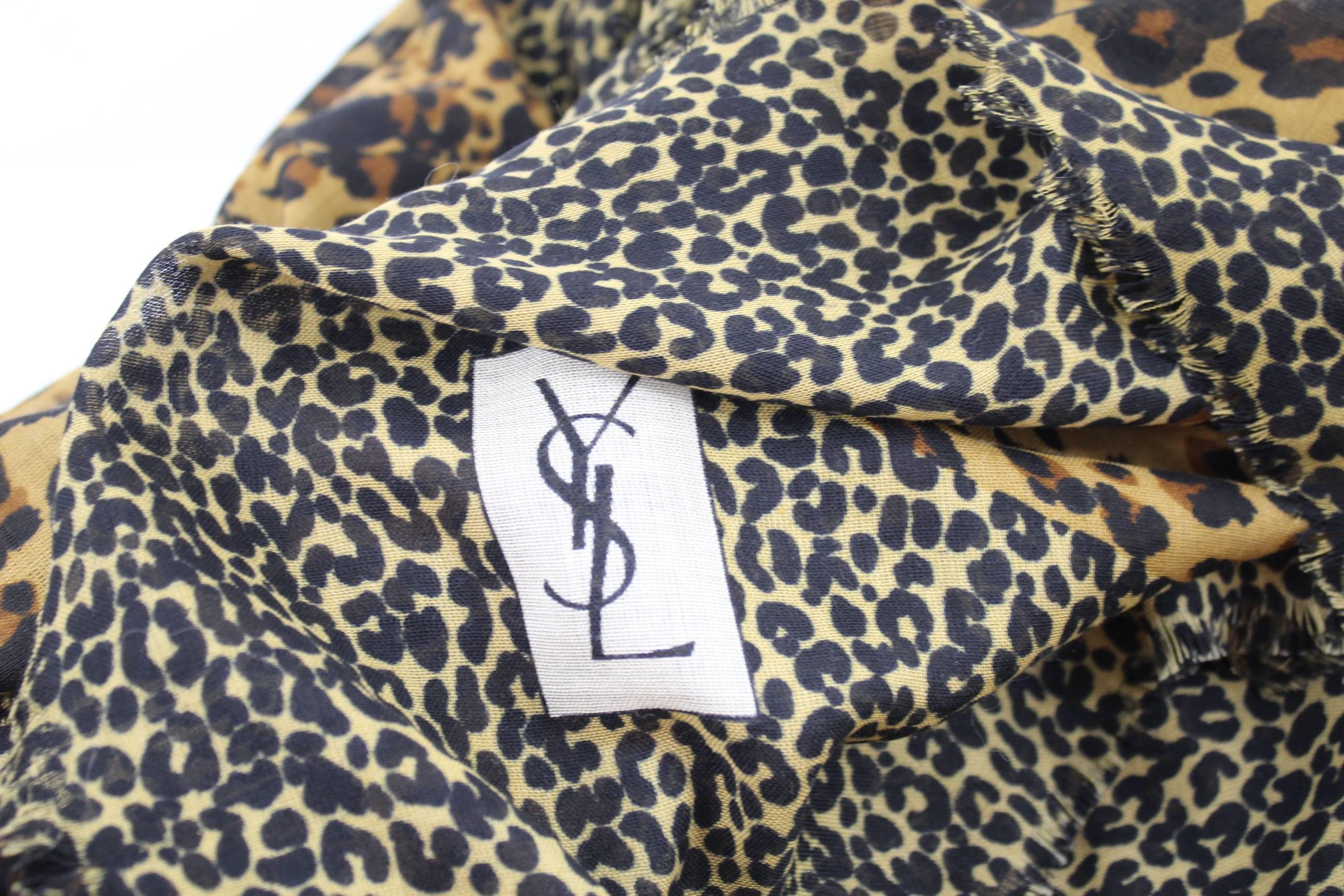 Brown Vintage Silk and Wool Yves Saint Laurent Scarf  with Phantere Printing. 55 inch