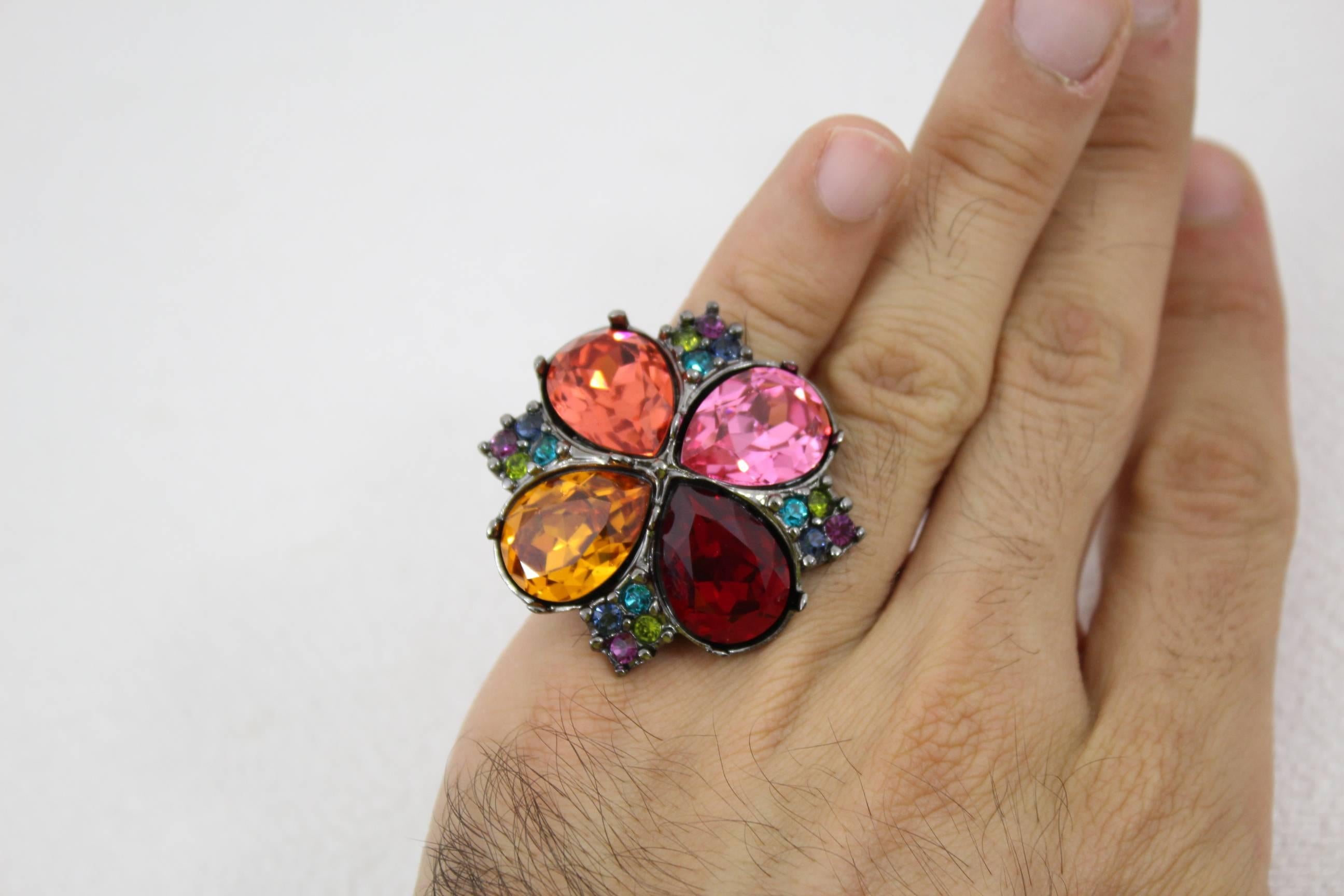 Colorful Yves saint Laurent Cocktail Ring Size 7 In Excellent Condition For Sale In Paris, FR