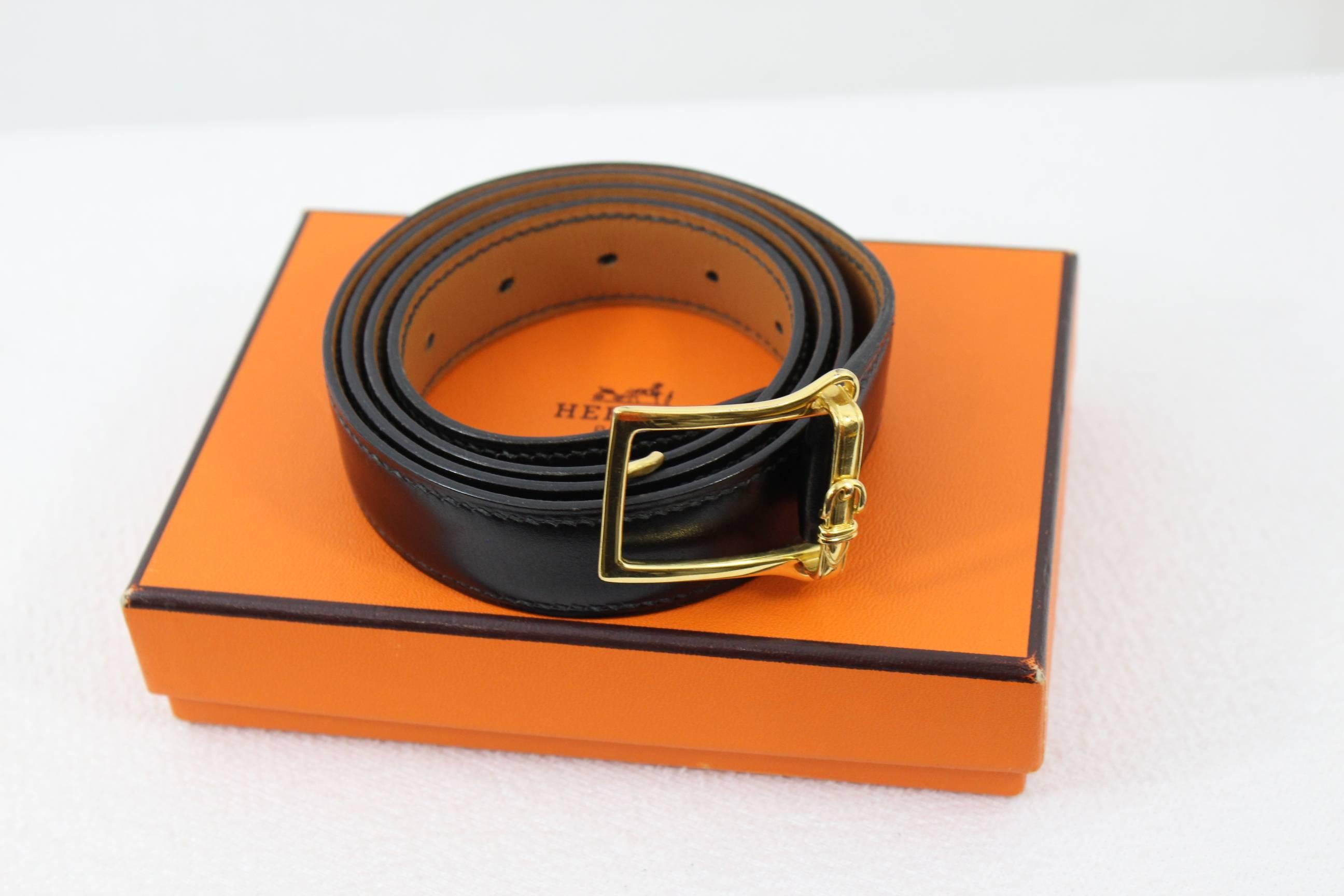 Hermes Vintage  Gorgeous Black Leather Belt. Size 38 inches max In Excellent Condition In Paris, FR