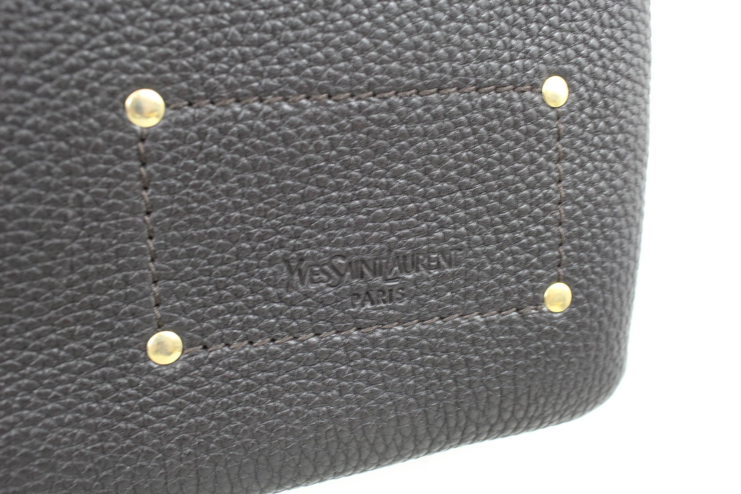 Black Yves Saint Laurent Crossbody Men's Bag in Brown Grained Leather