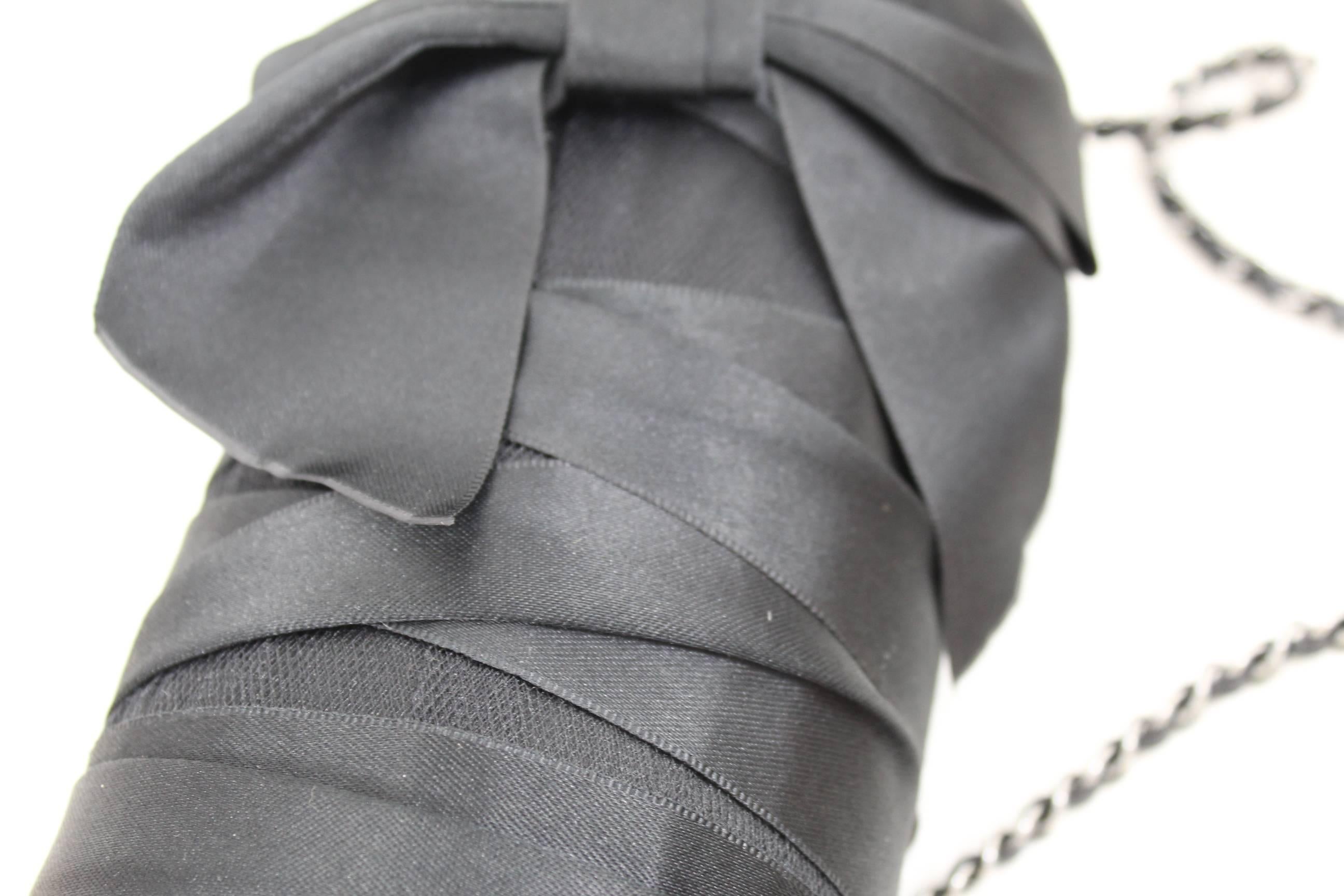 Women's Chanel Black Evening  Silk Clutch with Silver Hardware