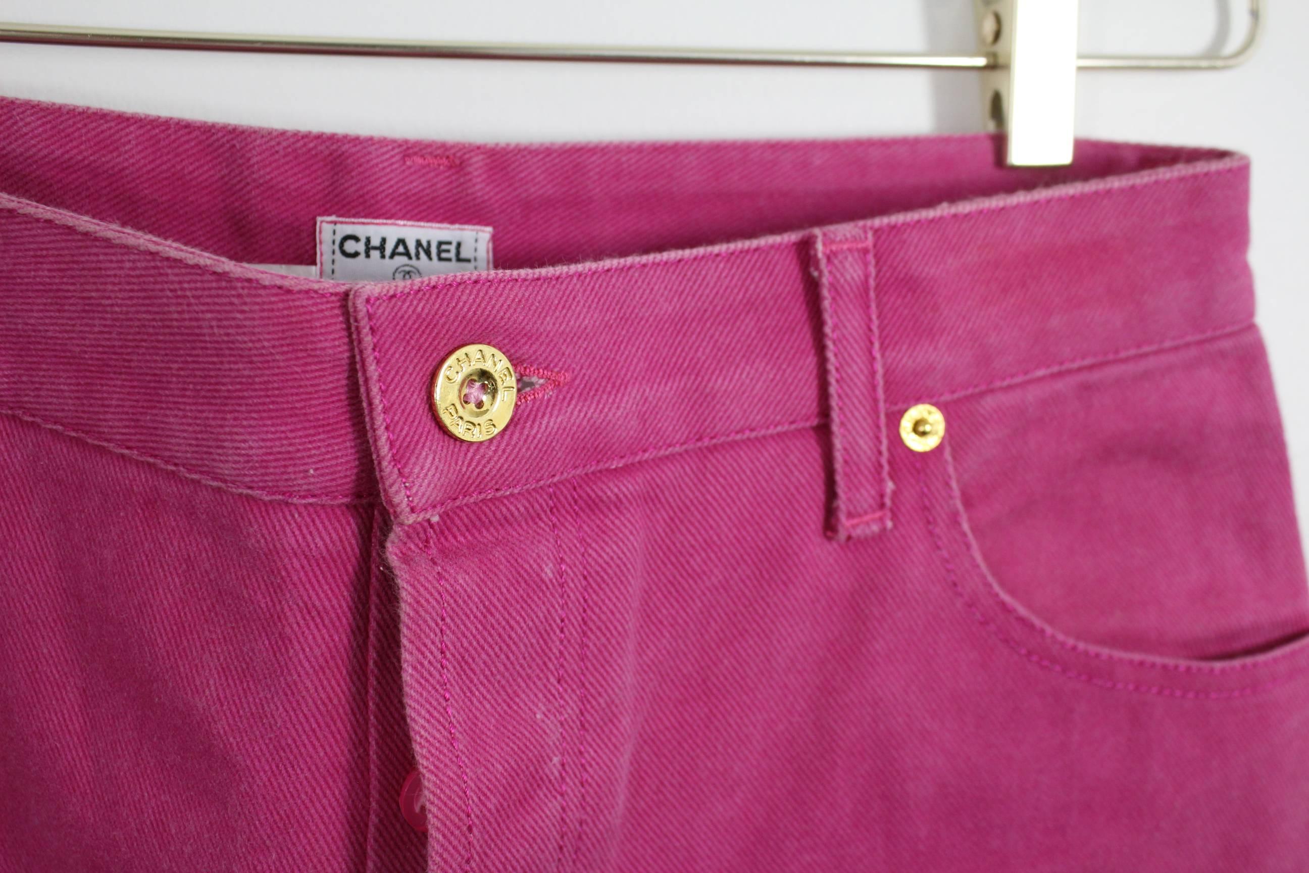 pink chanel jeans
