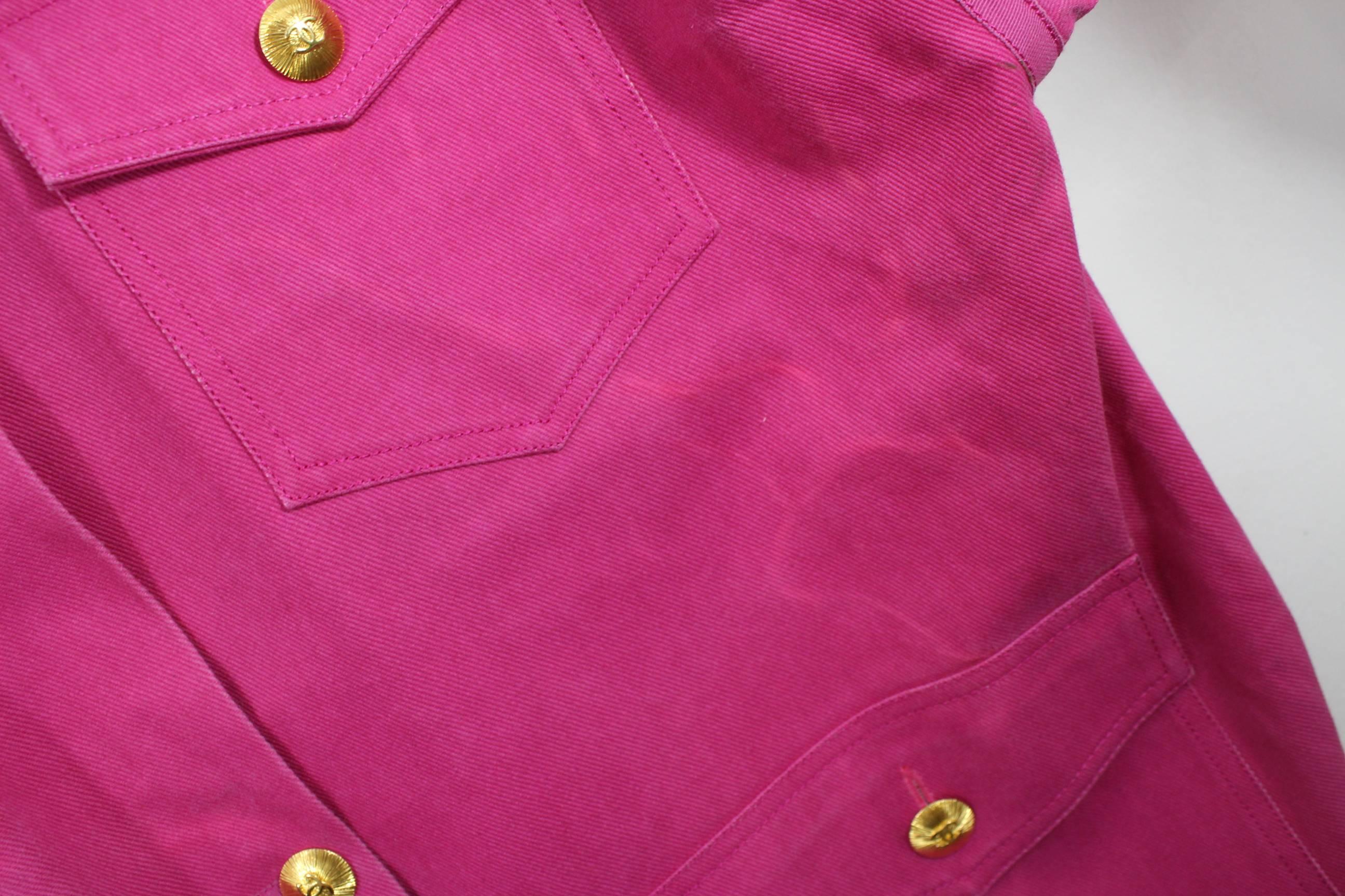Women's or Men's Iconic 1991  Collection Vintage Pink Jean Chanel Suit (Jacket + Trouser)