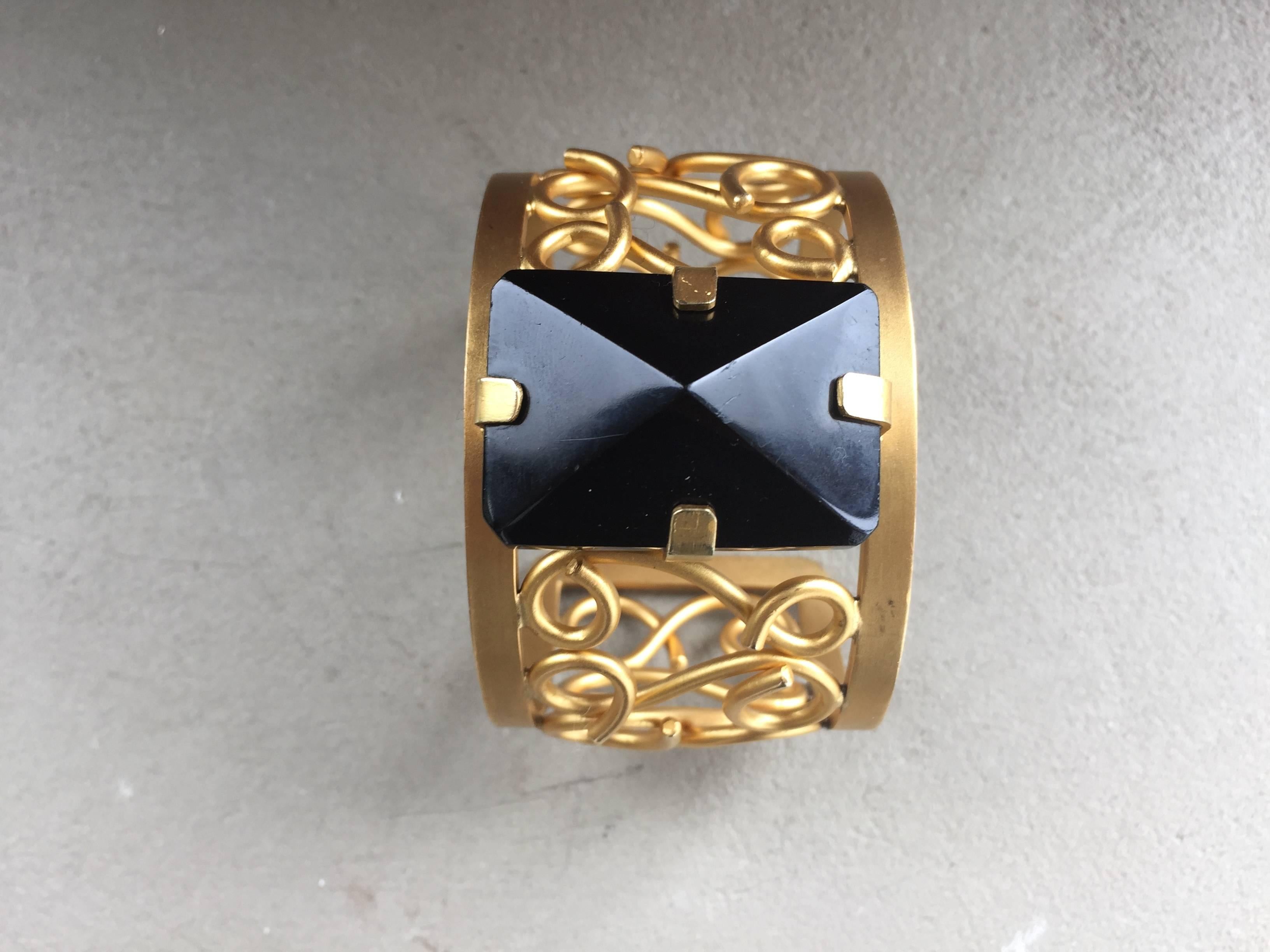 Really Nice Nina Ricci Gold Plated Cuff with central stone For Sale 1