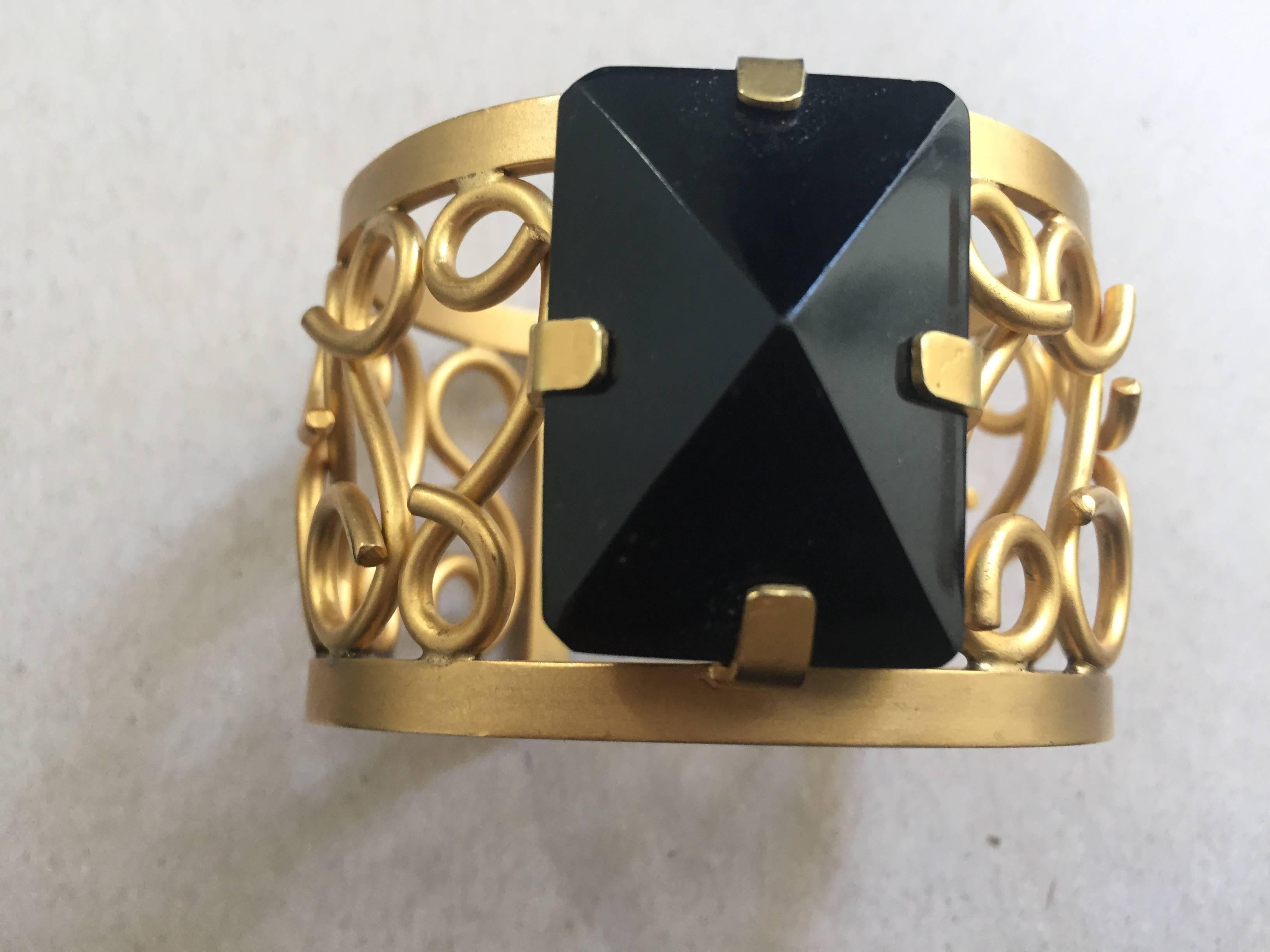 Really Nice Nina Ricci Gold Plated Cuff with central stone For Sale 3