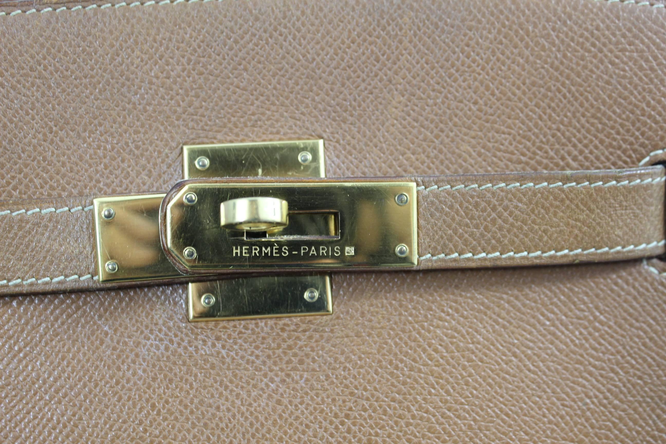 Vintage 1994 Hermes Kelly Sport Bag in Gold Brown Leather. In Good Condition In Paris, FR