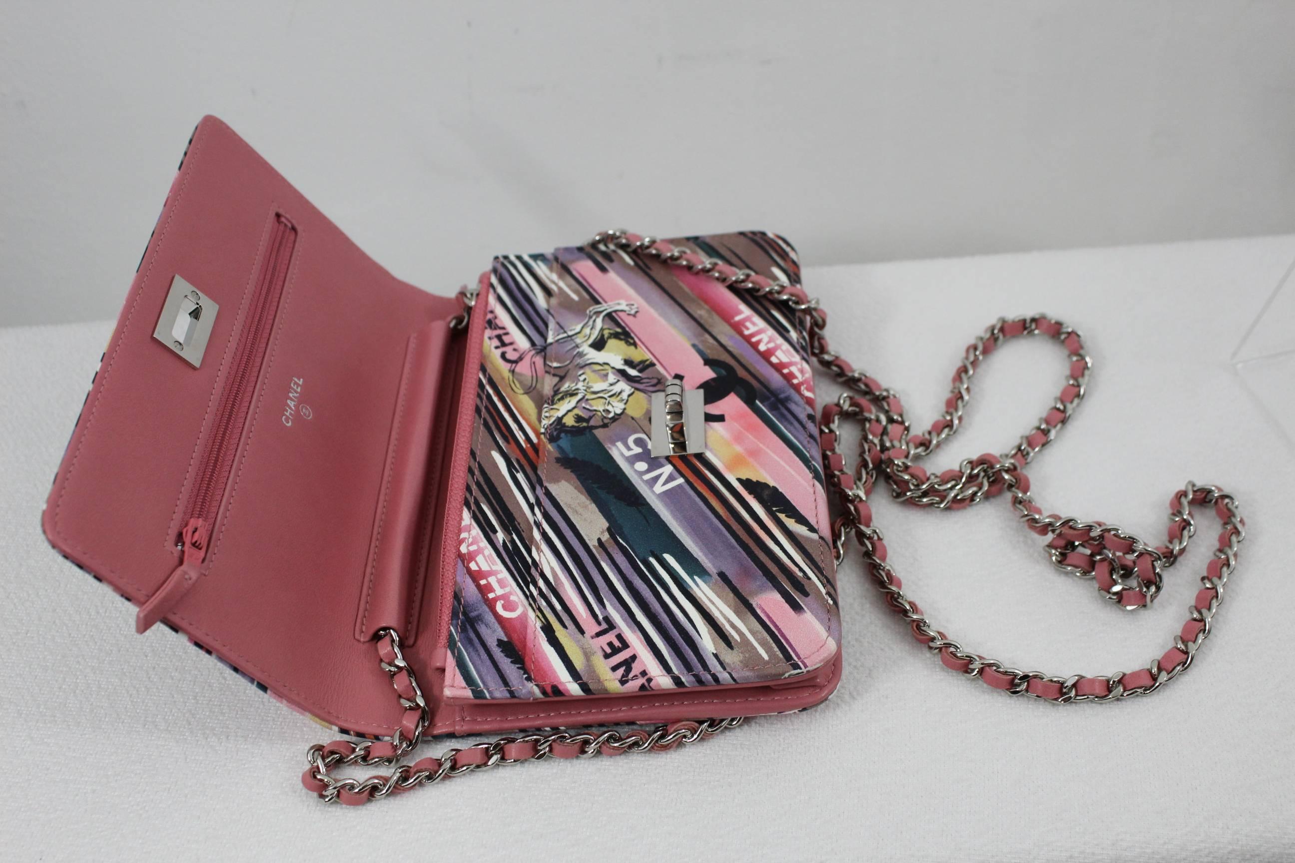 Gray Chanel Runway Sample Wallet on Chain (WOC) in Ppink Leather 