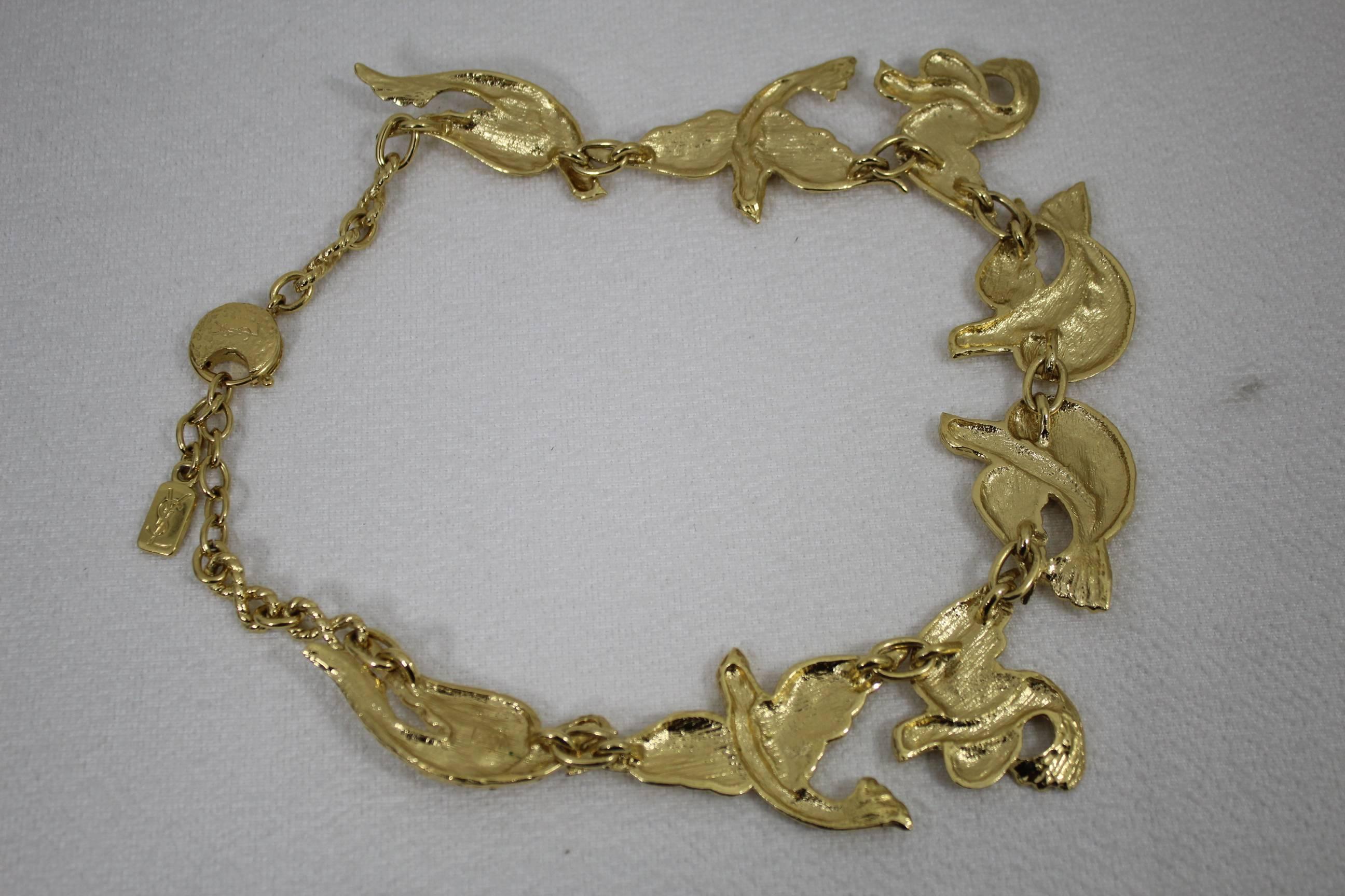 Yves Saint laurent Bids Gold Plated Necklace In Excellent Condition For Sale In Paris, FR