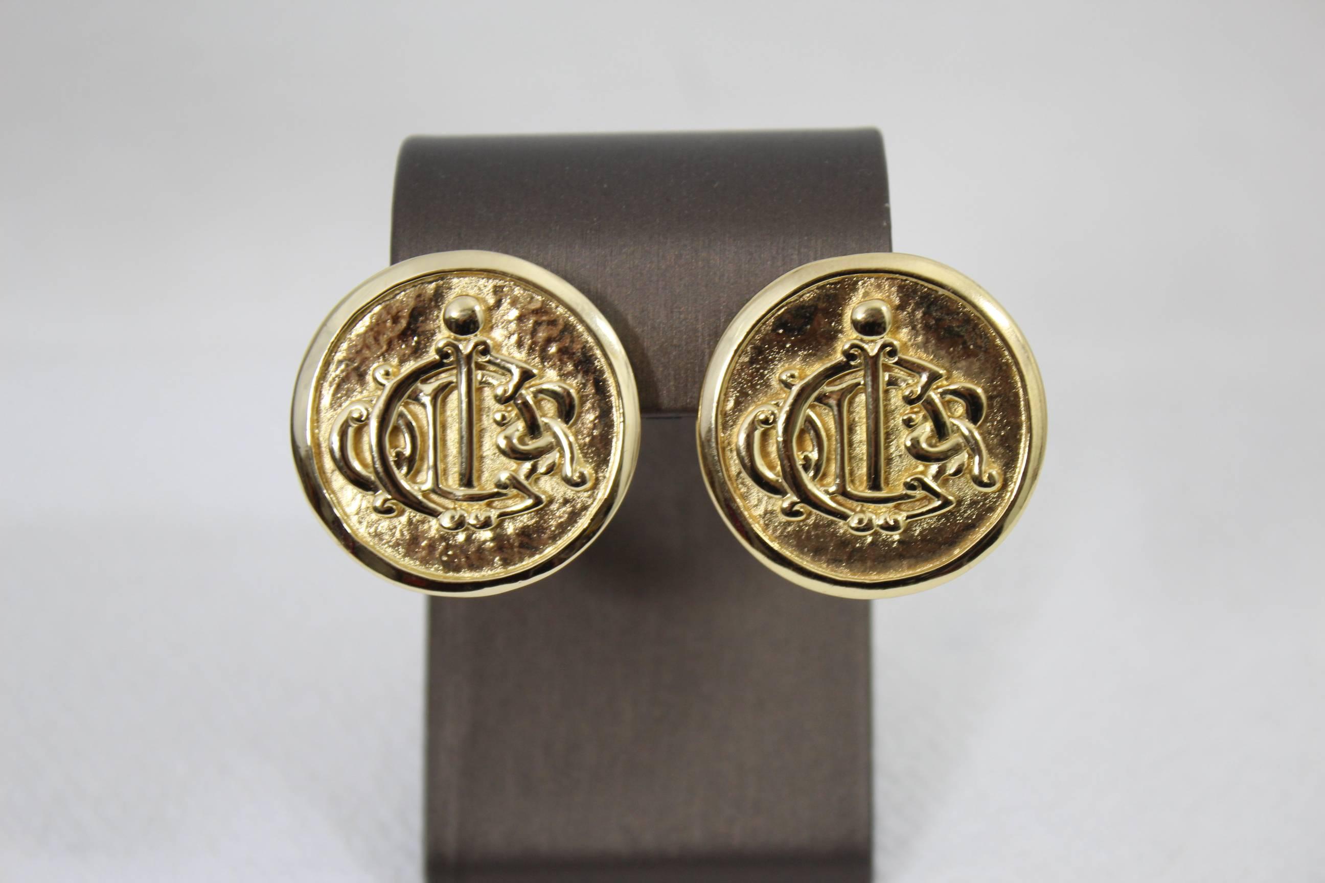 Christian Dior Maxi Size Vintage Gold Plated Earrings In Excellent Condition For Sale In Paris, FR
