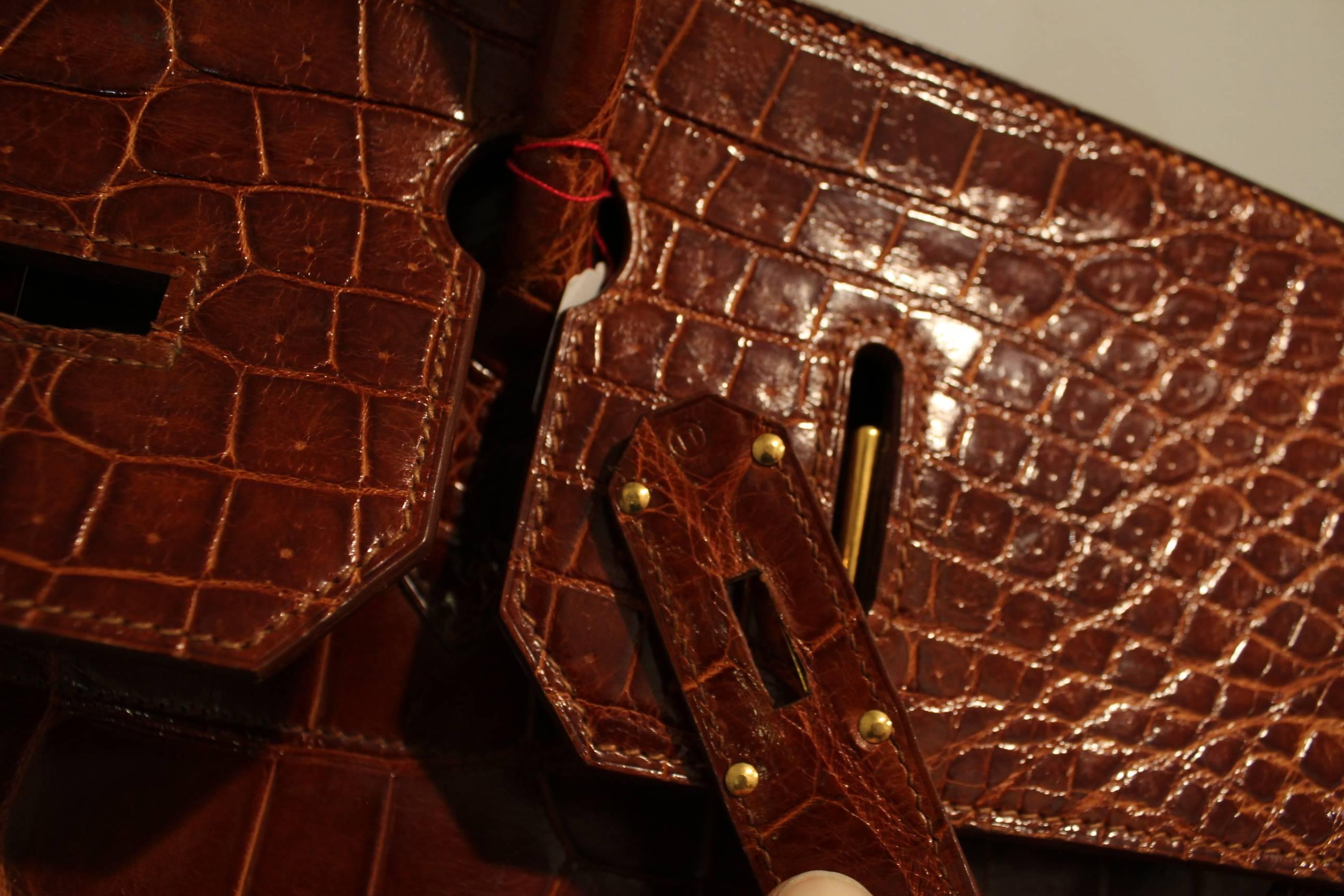 1993 Hermes Travel XXL Birkin Bag / Haut à Courroies in Brown Cognac Crocodile For Sale 2