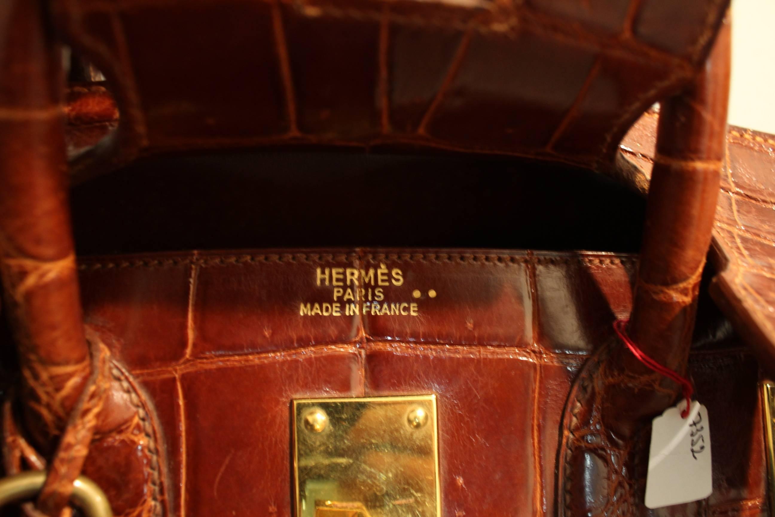 1993 Hermes Travel XXL Birkin Bag / Haut à Courroies in Brown Cognac Crocodile For Sale 3