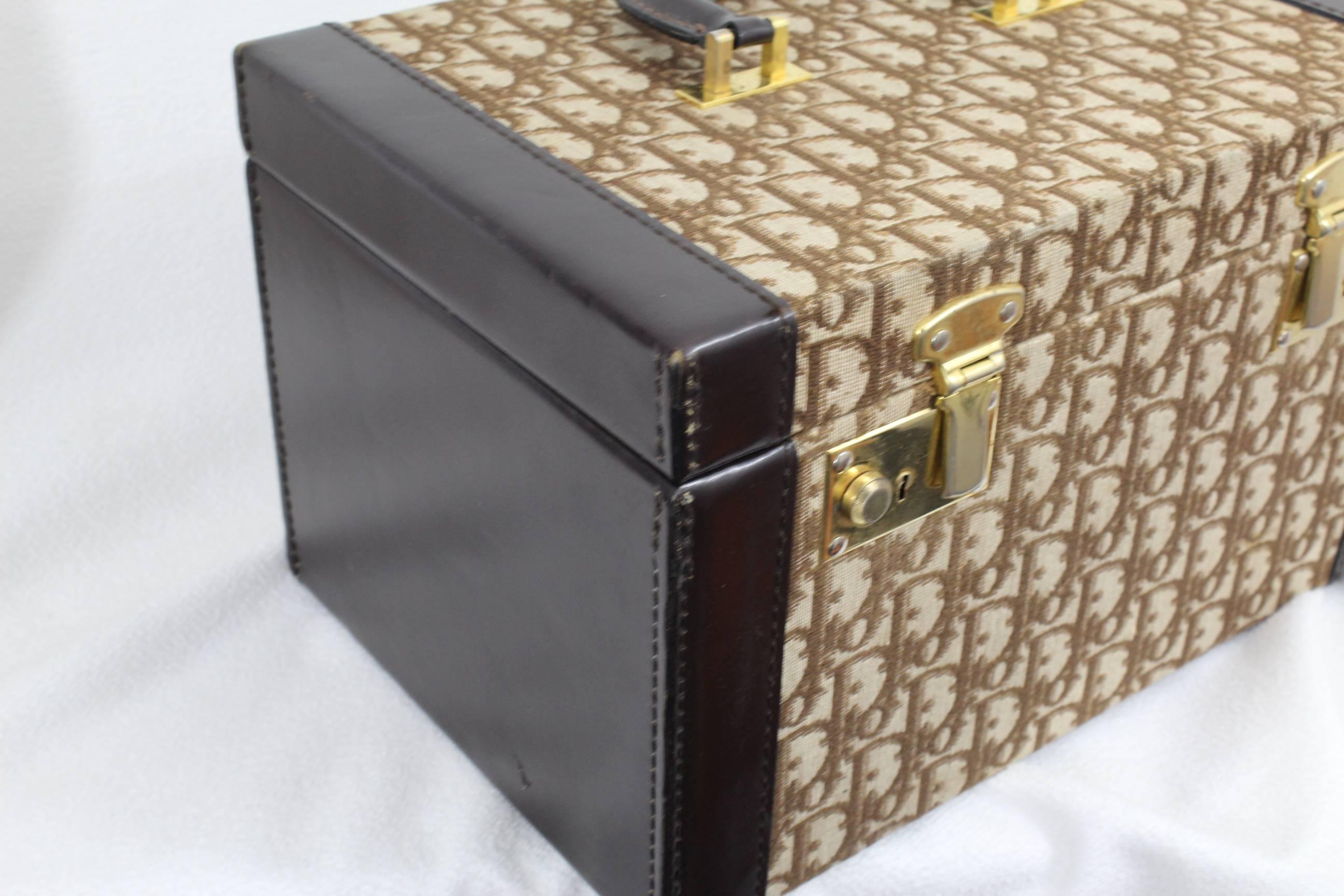 Black Vintage Dior Monogramme Canvas and Leather Vanity Case Trunk 