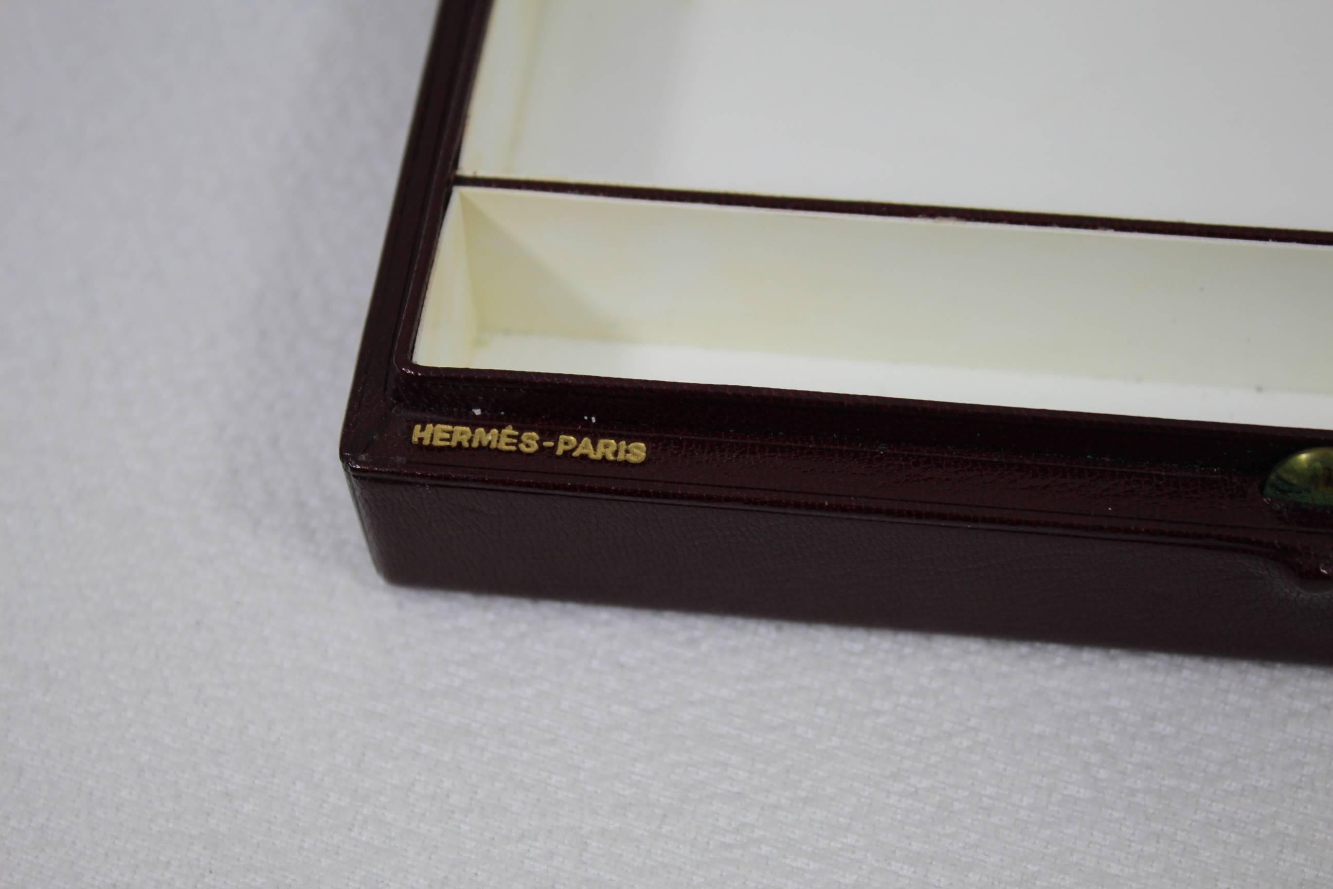 Black Hermes Small Jewelry case in Burgundy Box Leather
