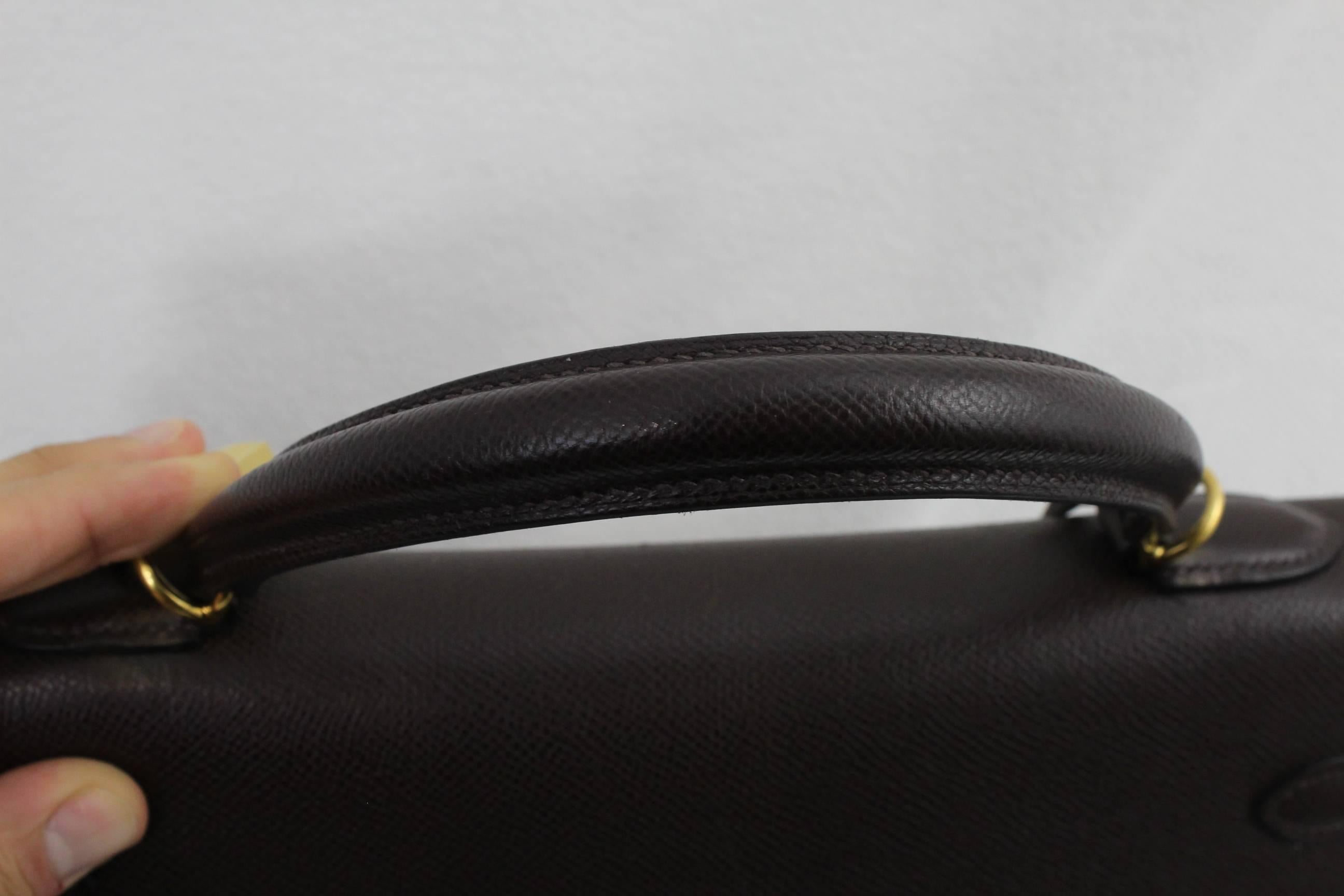 2008 Hermes Dark Brown Epson Leather Kelly 36 Bag With Shoulder Strap In Good Condition For Sale In Paris, FR