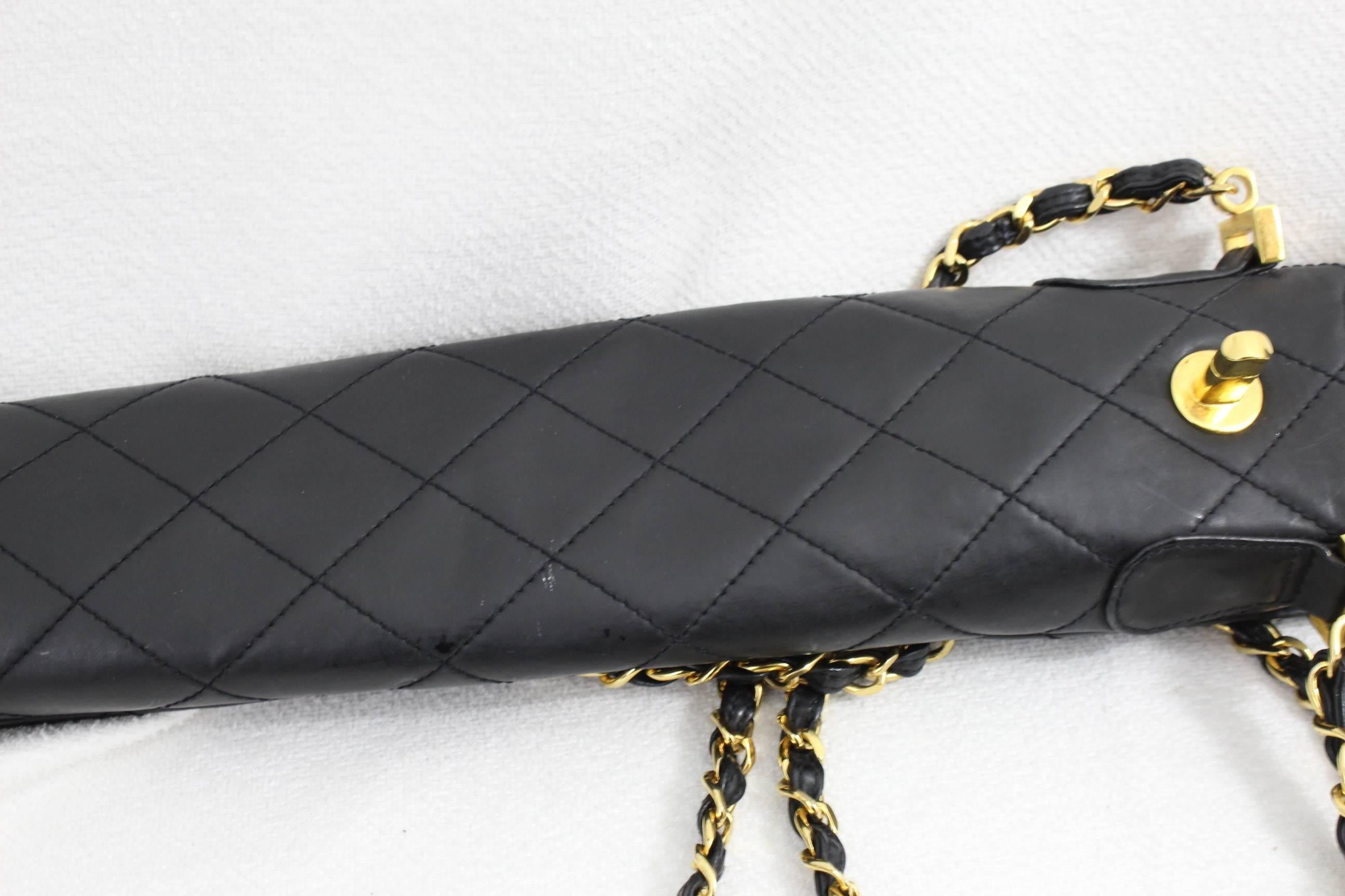 Black Vintage Chanel Nearly 1994 Umbrella Bag with Double C clasp For Sale