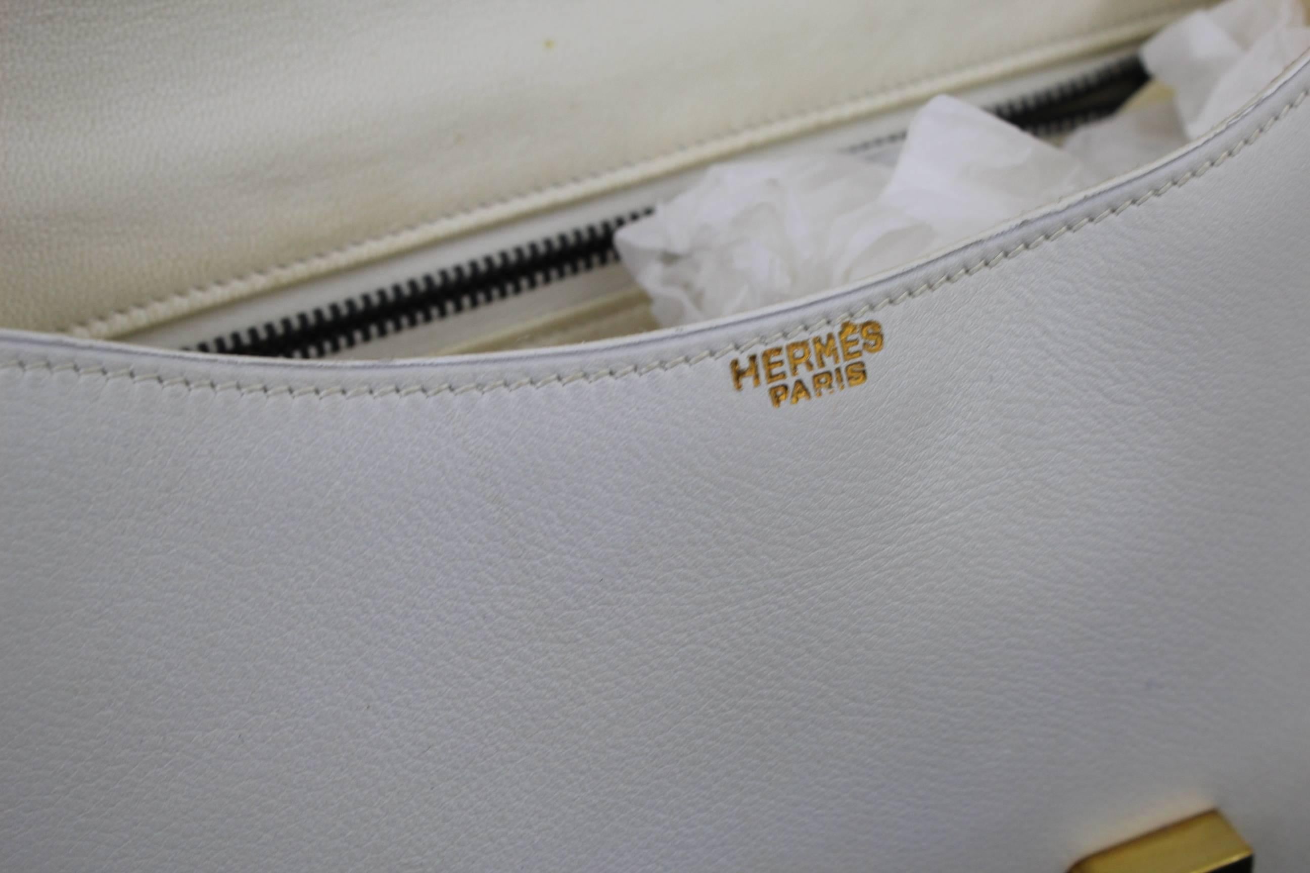 Gray Hermes Vintage Constance Bag in White Grained Togo  Leather